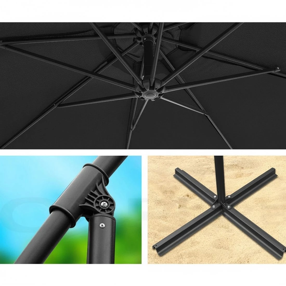 5 Instahut 3m Outdoor Umbrella Cantilever Beach Garden Patio - Black, 5 of 7