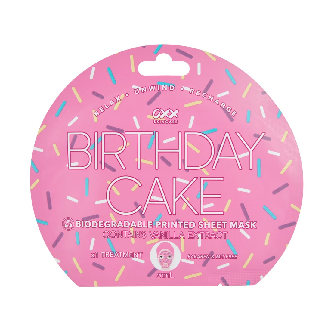 1 OXX Skincare Birthday Cake Printed Sheet Mask 20ml - Vanilla Extract, 1 of 2