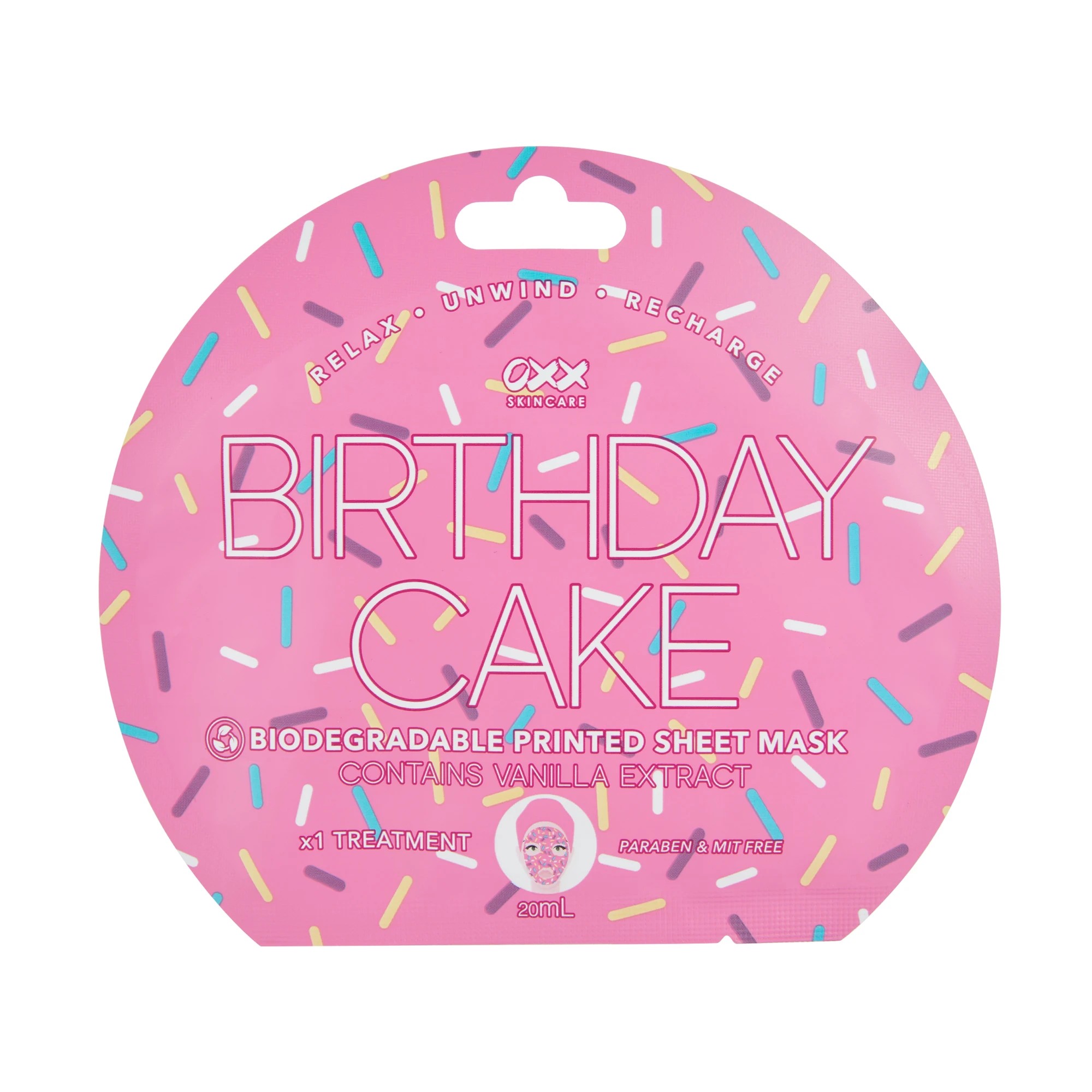 1 OXX Skincare Birthday Cake Printed Sheet Mask 20ml - Vanilla Extract, 1 of 2