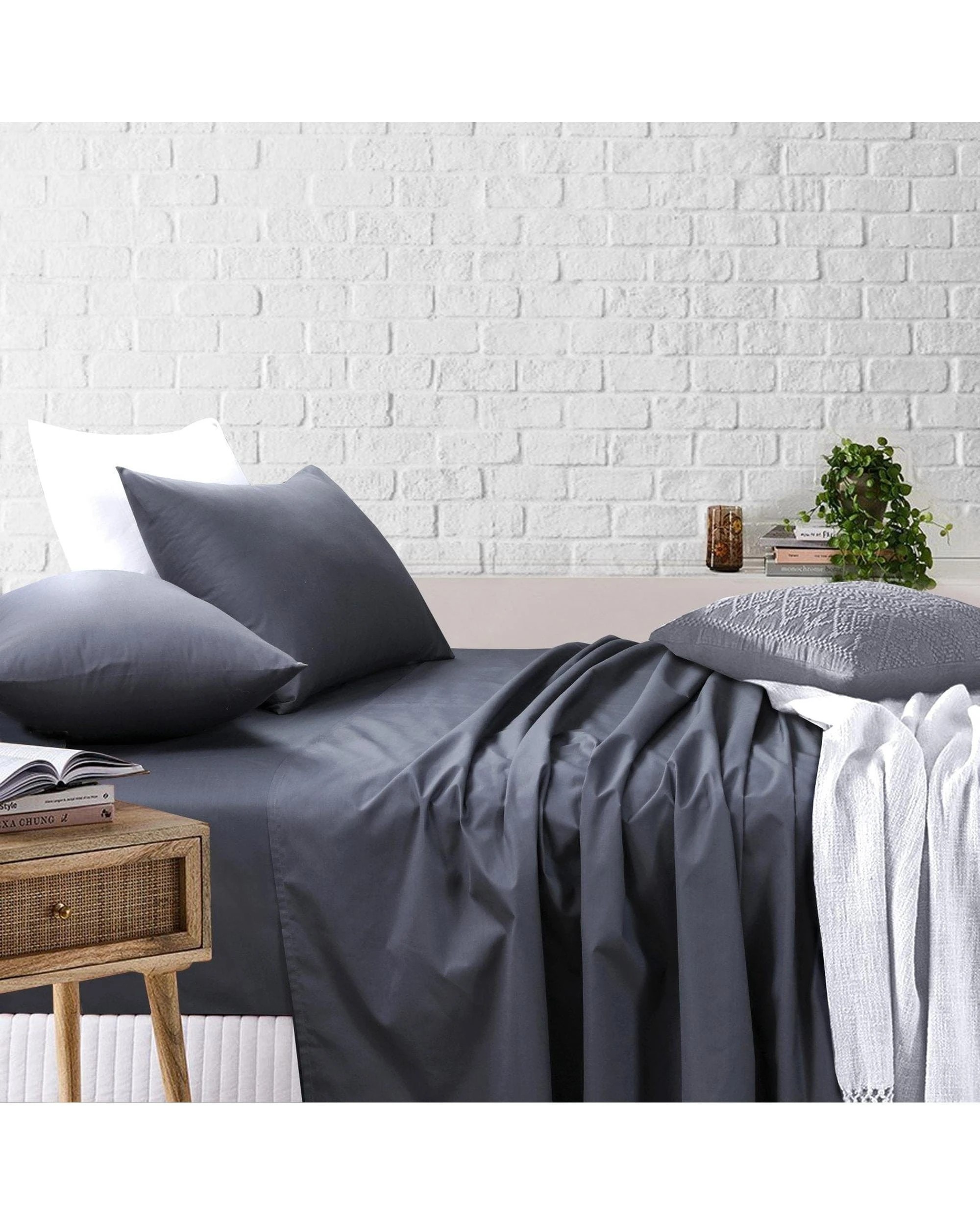 1 Amsons Bedsheets Set Flat & Fitted Sheets With Pillowcases - Single Bed - Charcoal, 1 of 7