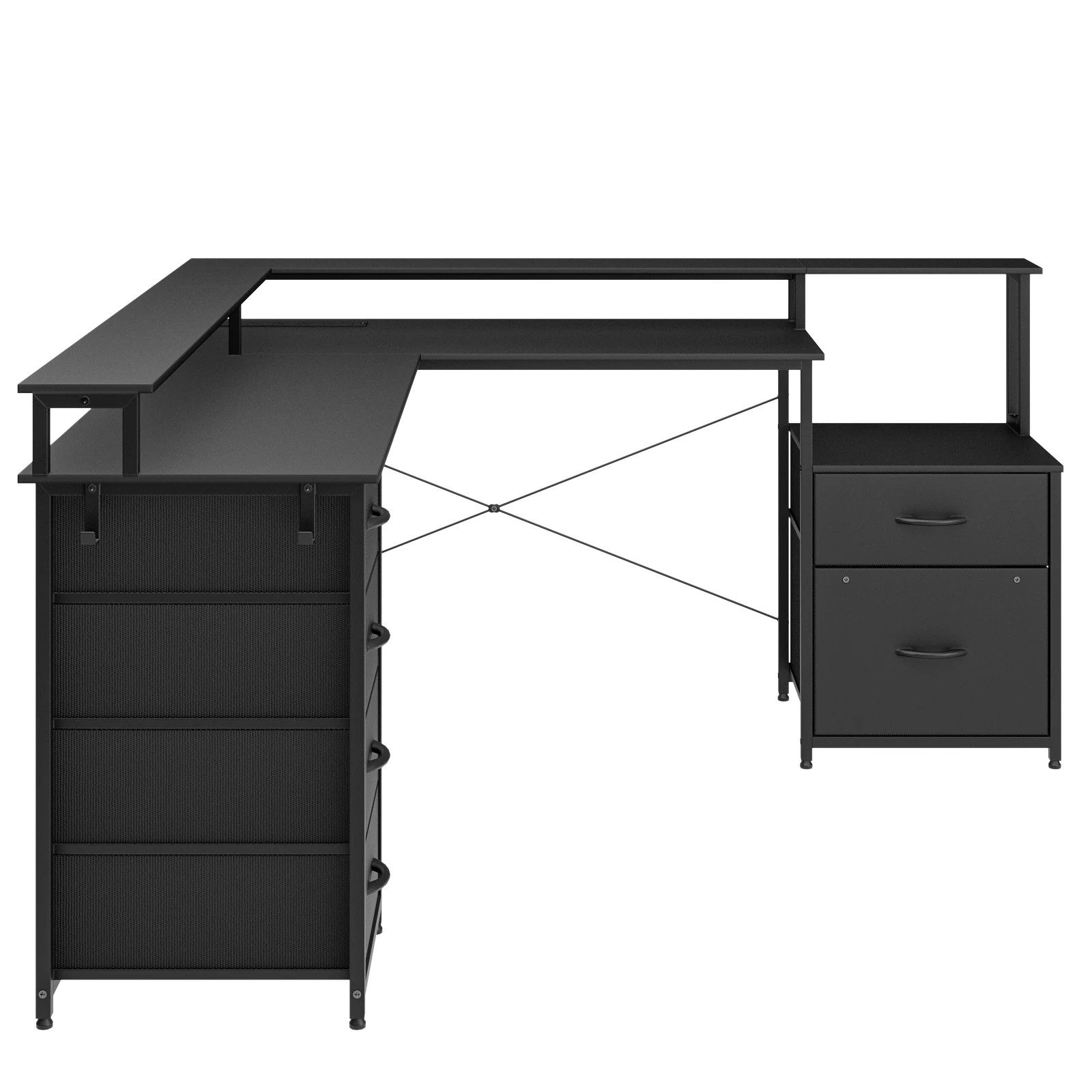 5 Advwin L Shaped Gaming Desk With Led Lights & Power Outlets, 5 of 8