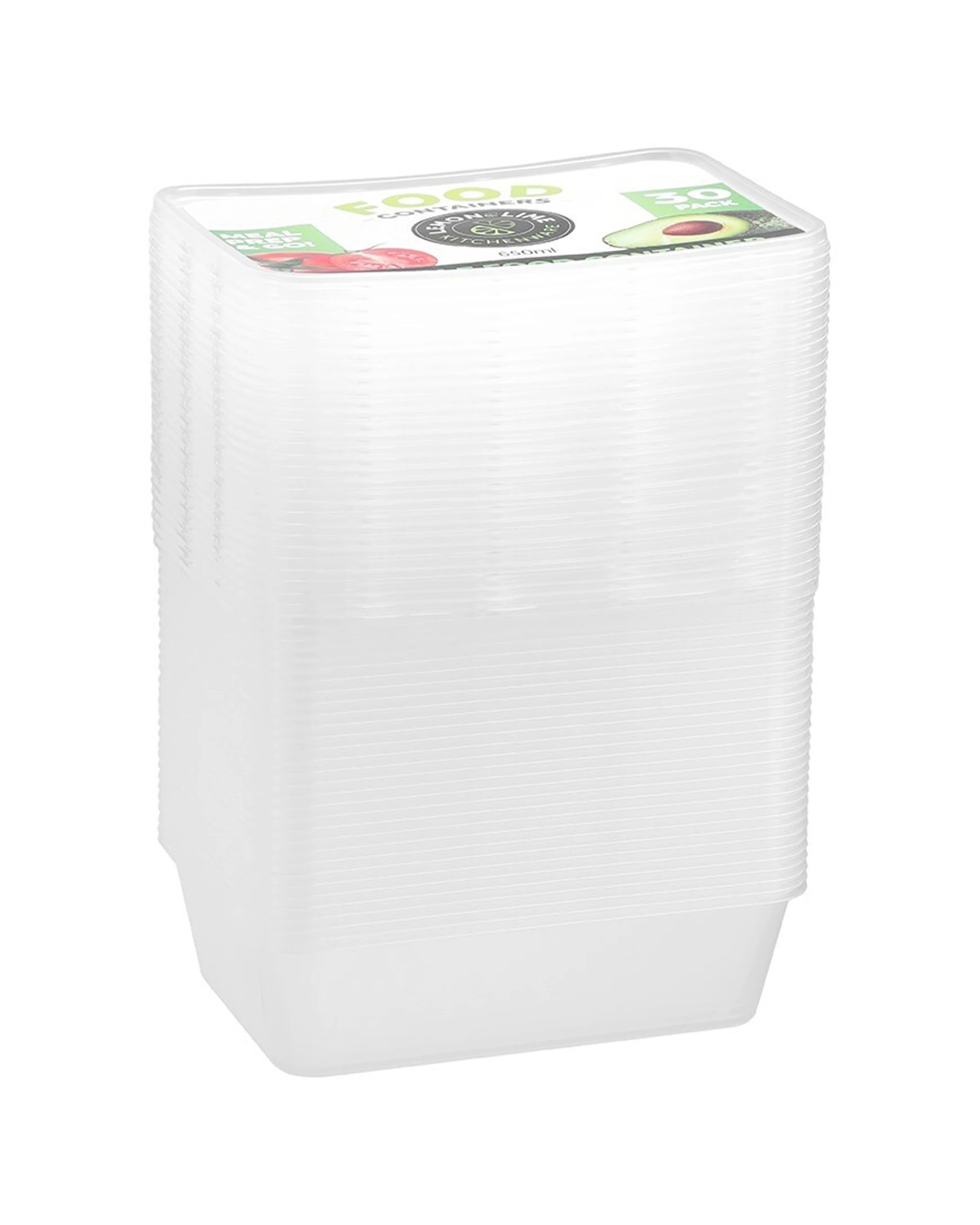 2 30pk Lemon & Lime Reusable 650ml Rectangle Food Container/storage W/ Lid Clear
 - Clear, 2 of 6