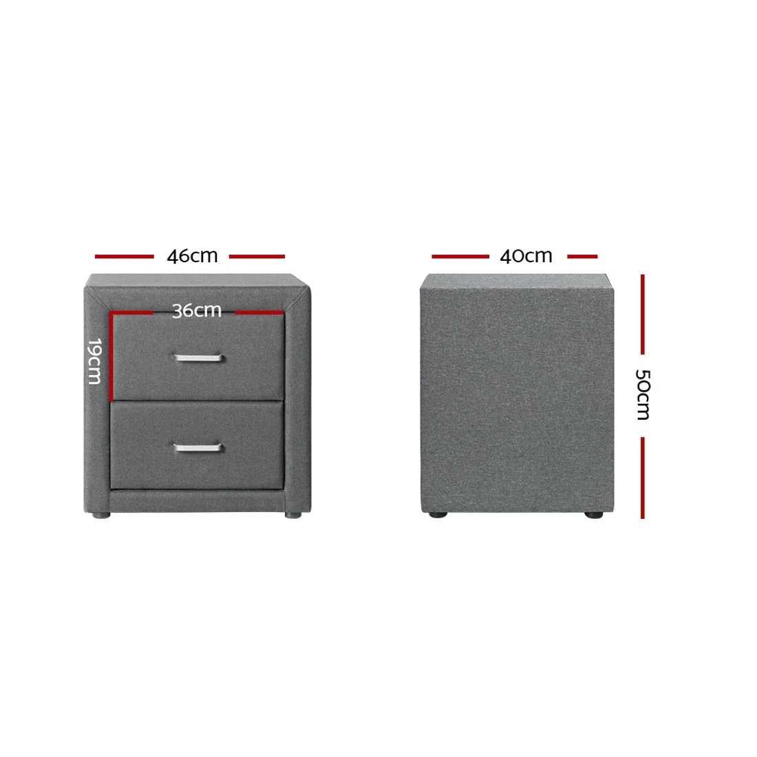 2 Artiss Bedside Table 2 Drawers Fabric - Grey, 2 of 10