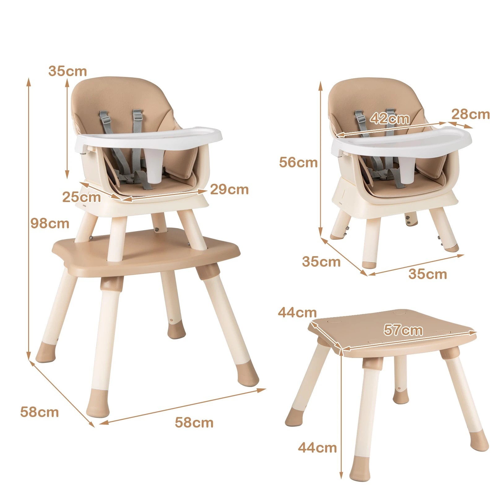 2 Costway 6 in 1 High Chair Feeding Chair w/Removable Tray Soft Cushion 5-point Harness - Brown, 2 of 2