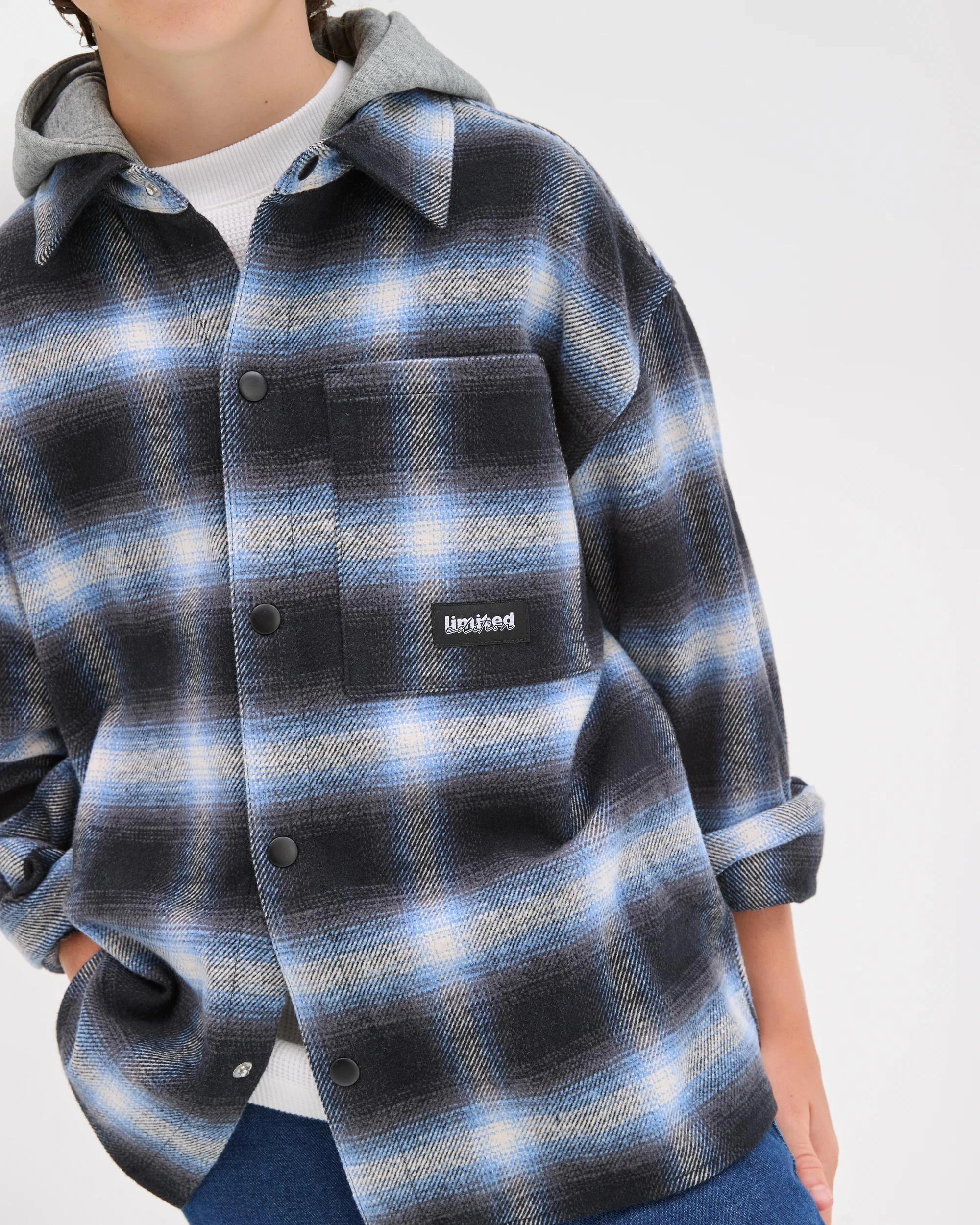 6 Target Kids Australian Cotton Heavy Flannelette Hooded Shirt BLUE CHECK, 6 of 8