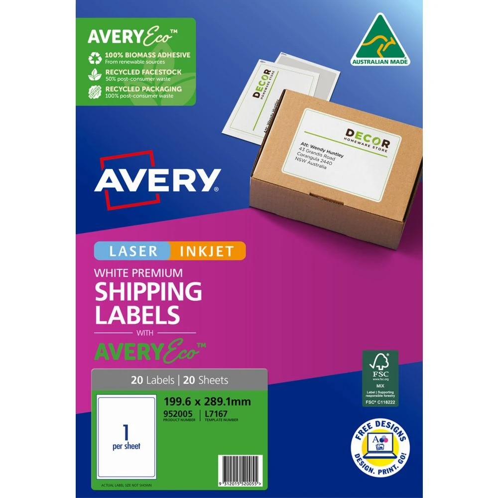 2 Avery Premium White Shipping Labels AveryEco 1UP 20 Sheets, 2 of 8
