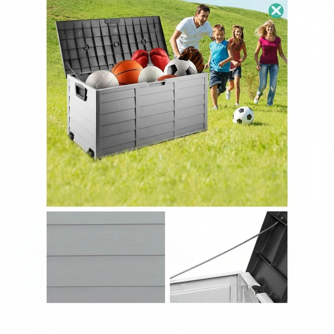 6 Gardeon Outdoor Storage Box 290L Lockable Organiser Garden Deck Shed Tool - Black, 6 of 8