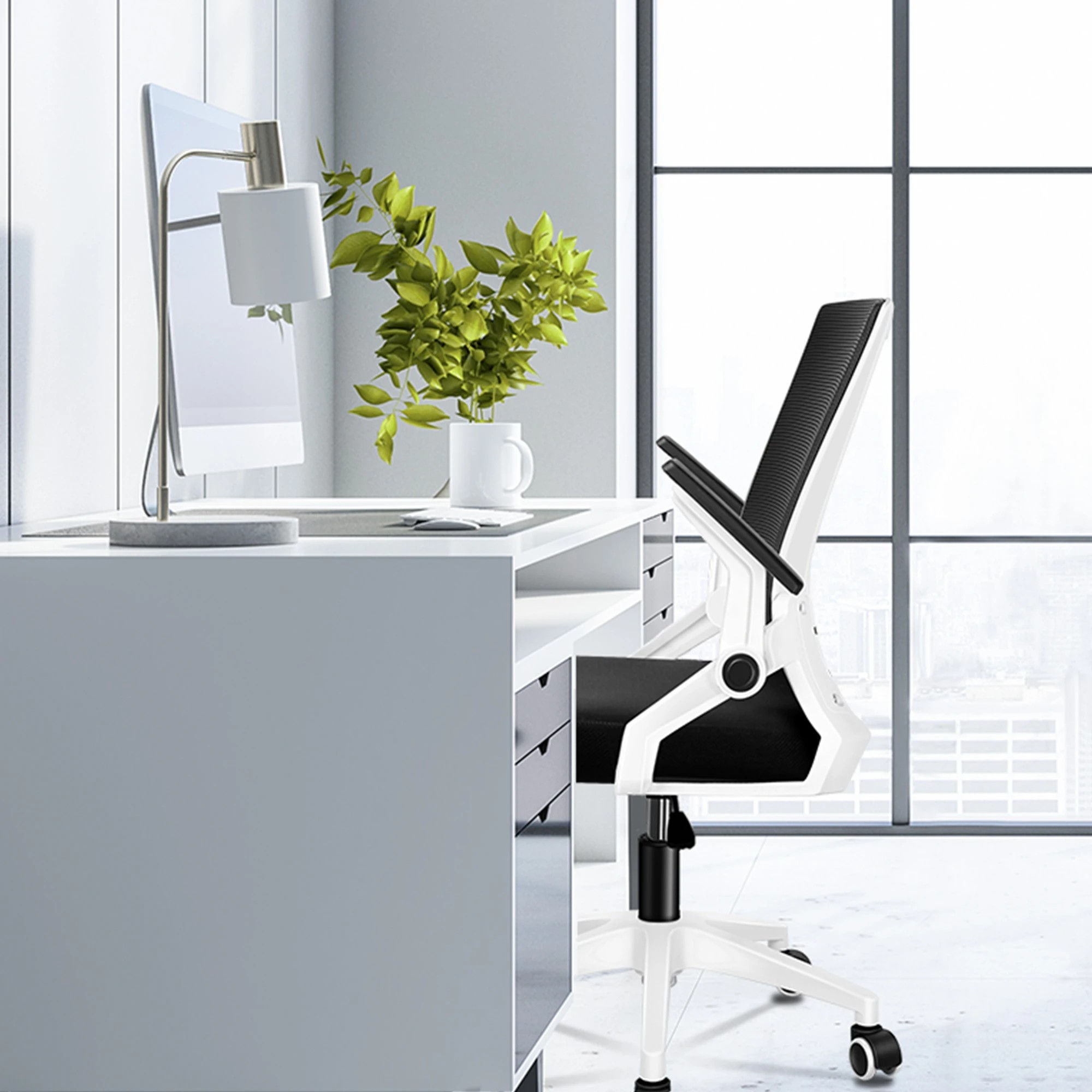 3 Alfordson Mesh Office Chair Executive Computer Fabric Gaming Racing Work Seat - White Black, 3 of 10