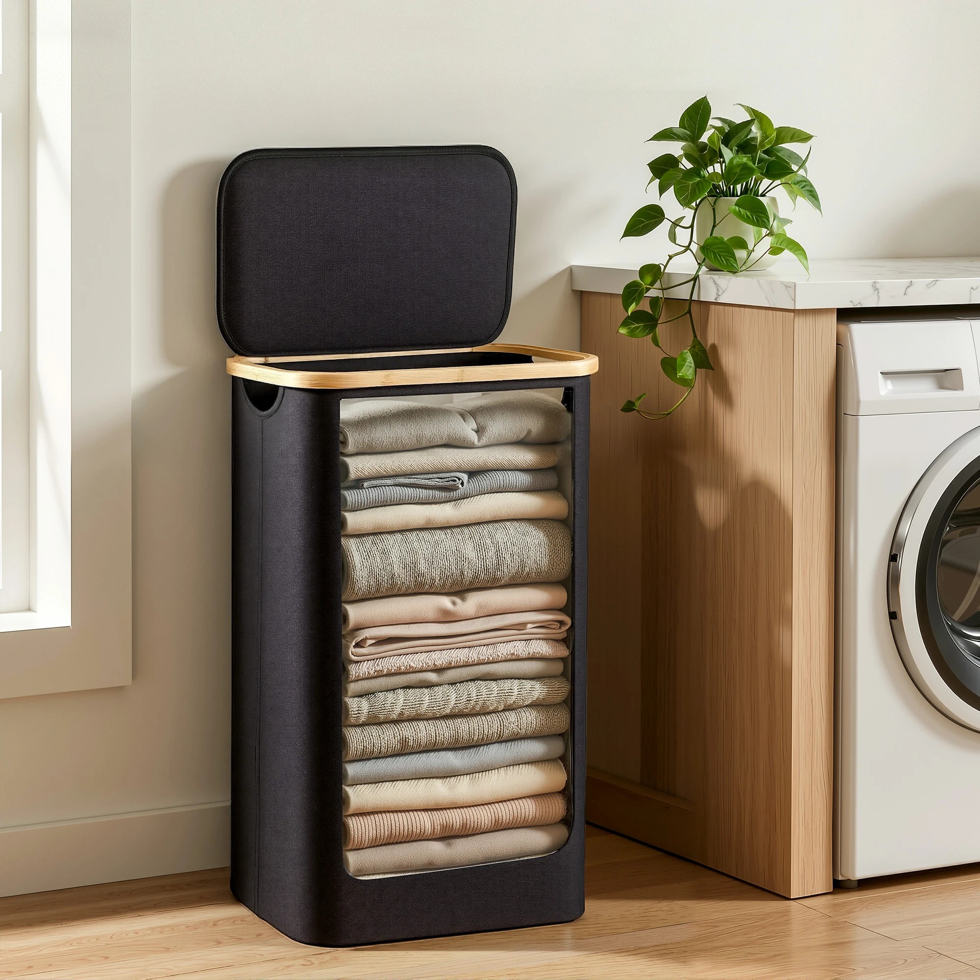 4 Artiss Laundry Basket with Removable Bag Foldable Clothes Hamper - Black, 4 of 9
