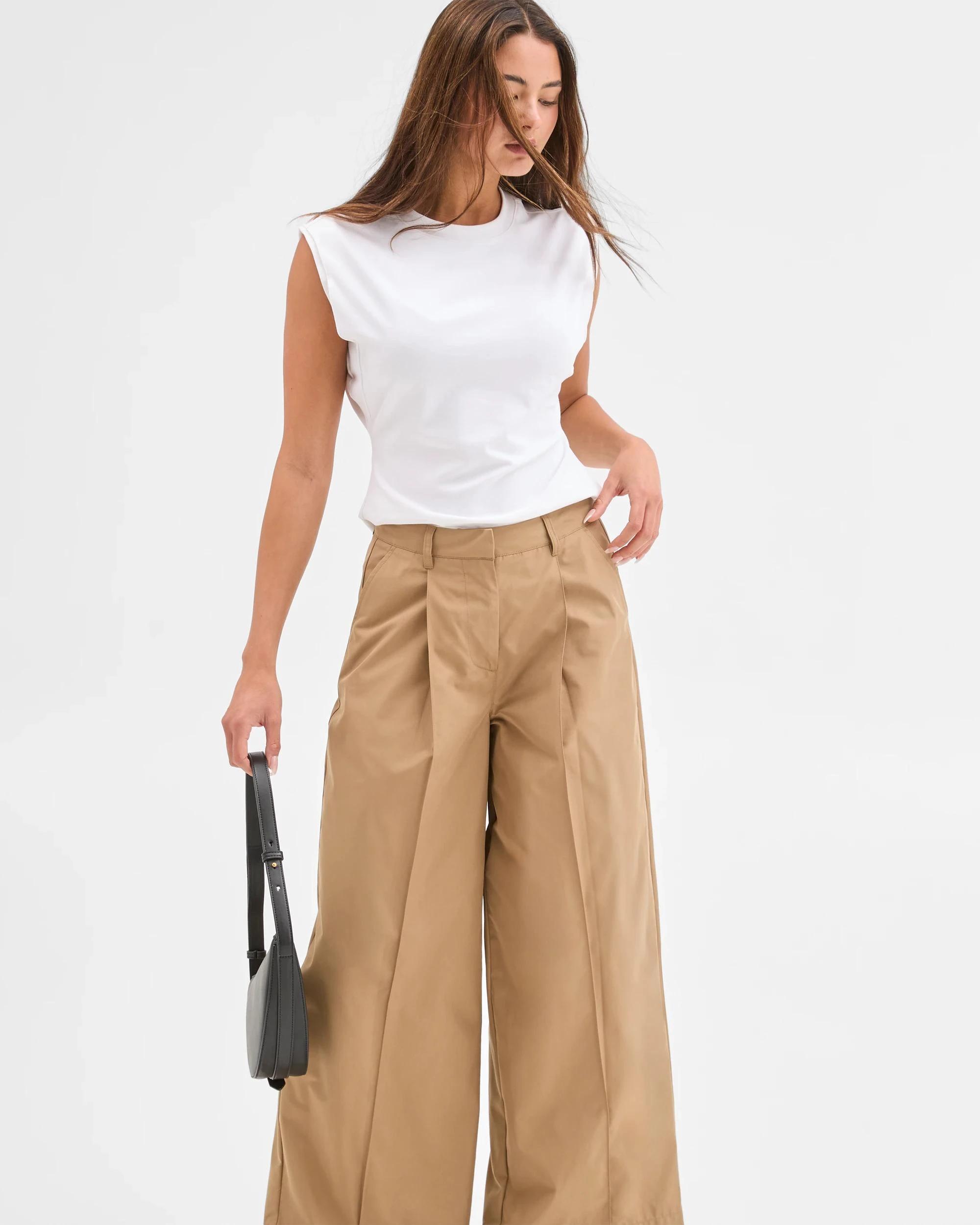 2 Lily Loves Australian Cotton Blend Pleated Wide Leg Pants ASH BROWN, 2 of 7