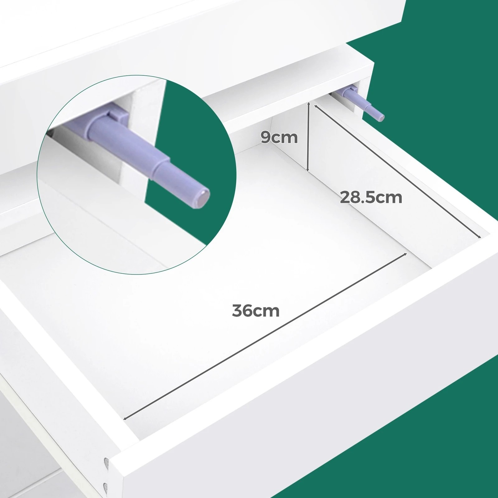 8 Alfordson Bedside Table RGB LED Nightstand 3 Drawers 4 Side High Gloss - White, 8 of 10