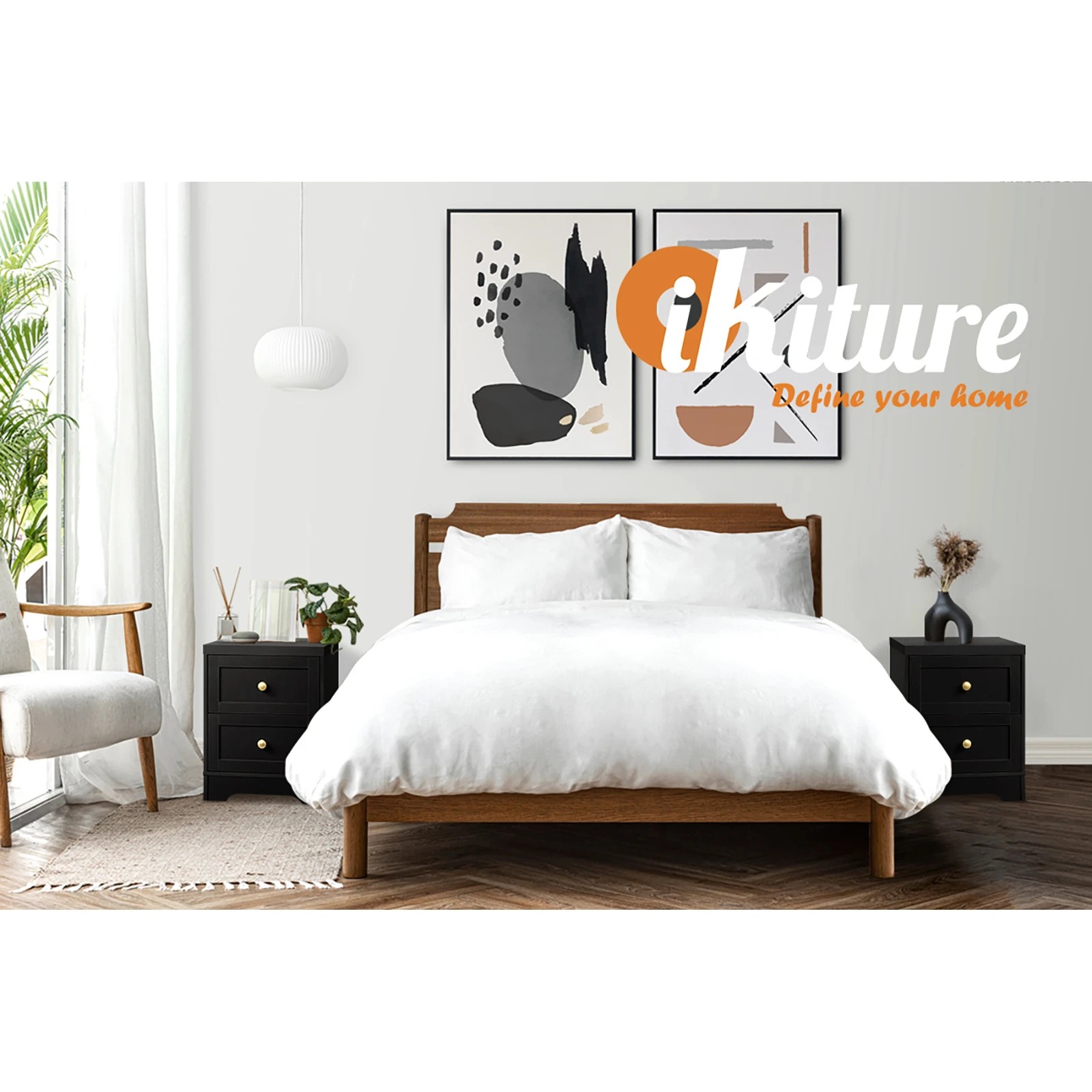 6 Oikiture Bedside Tables 2 Drawers Nightstand Storage Cabinet
 - Black, 6 of 10