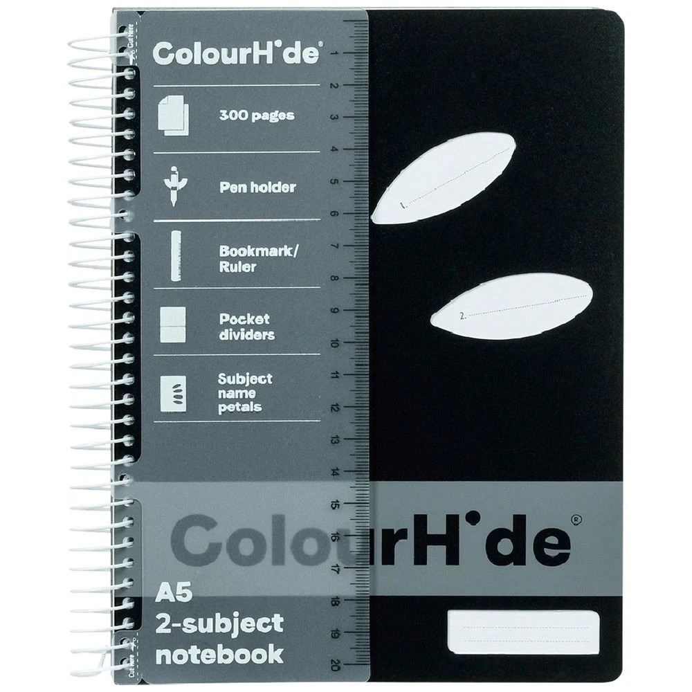 1 ColourHide A5 2 Subject Notebook 300 Page Black, 1 of 4
