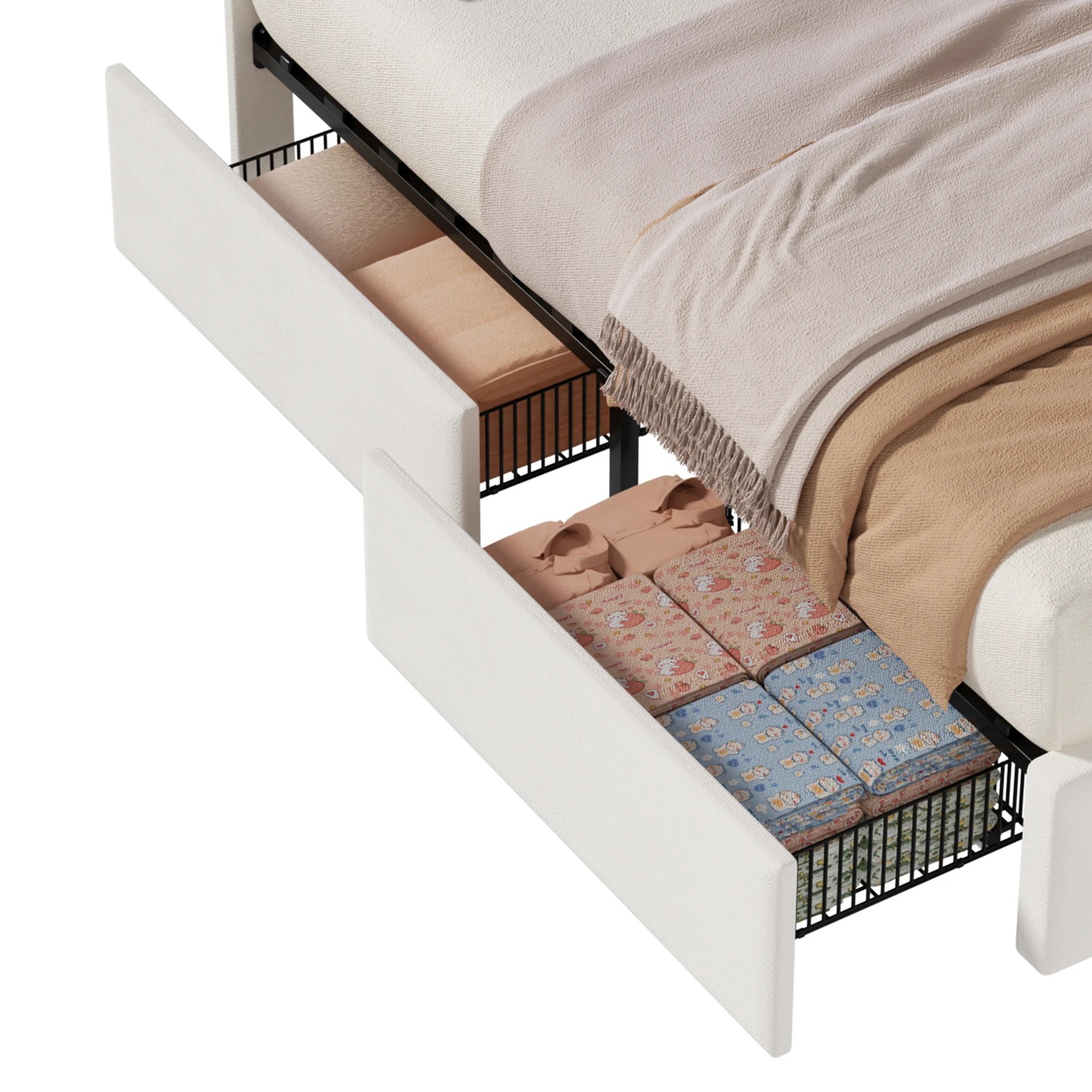 5 Advwin Queen Hidden Storage Bed Frame with Charging Station - Beige, 5 of 8