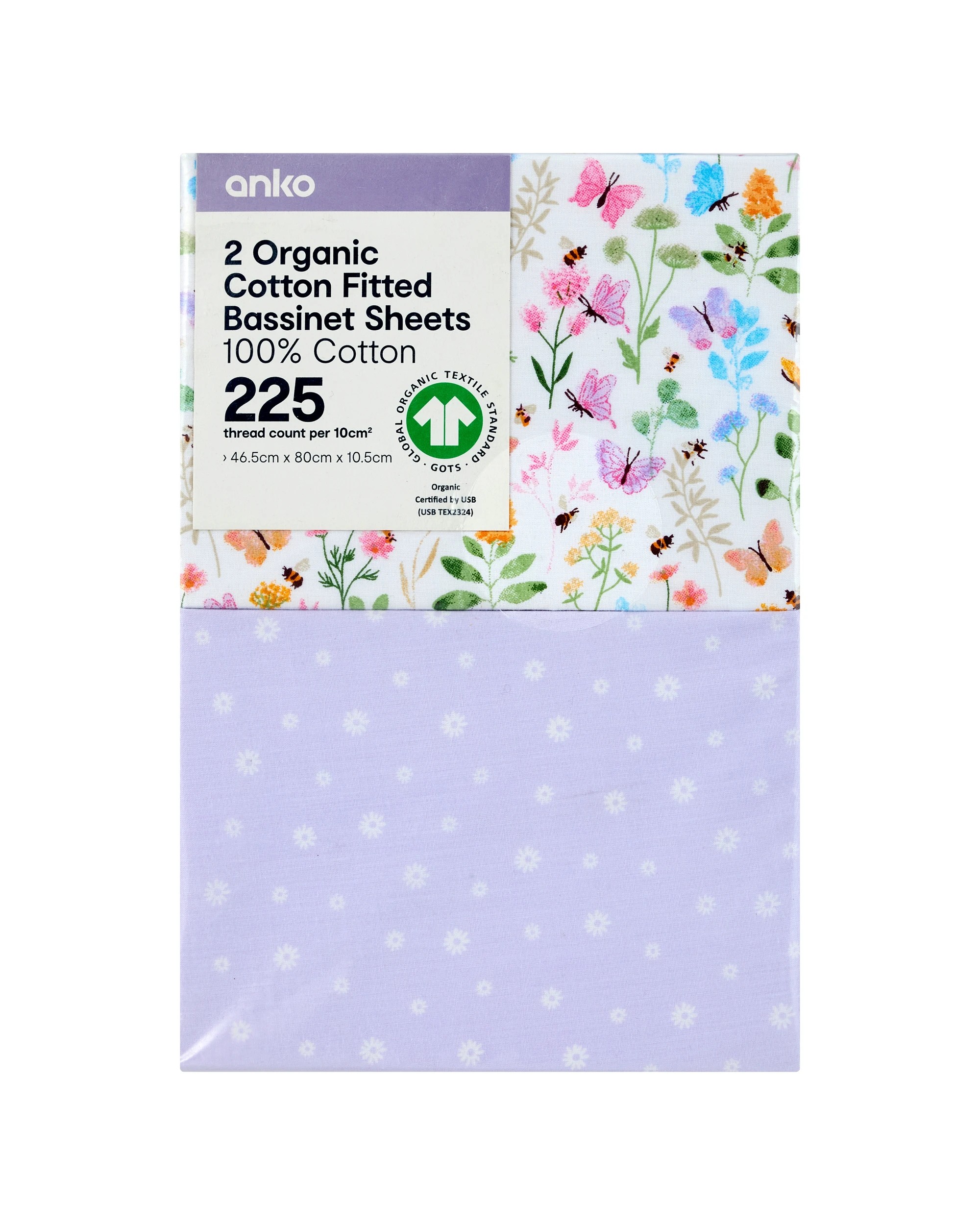 6 2 Pack 225 Thread Count Organic Cotton Fitted Bassinet Sheets - Floral, 6 of 6