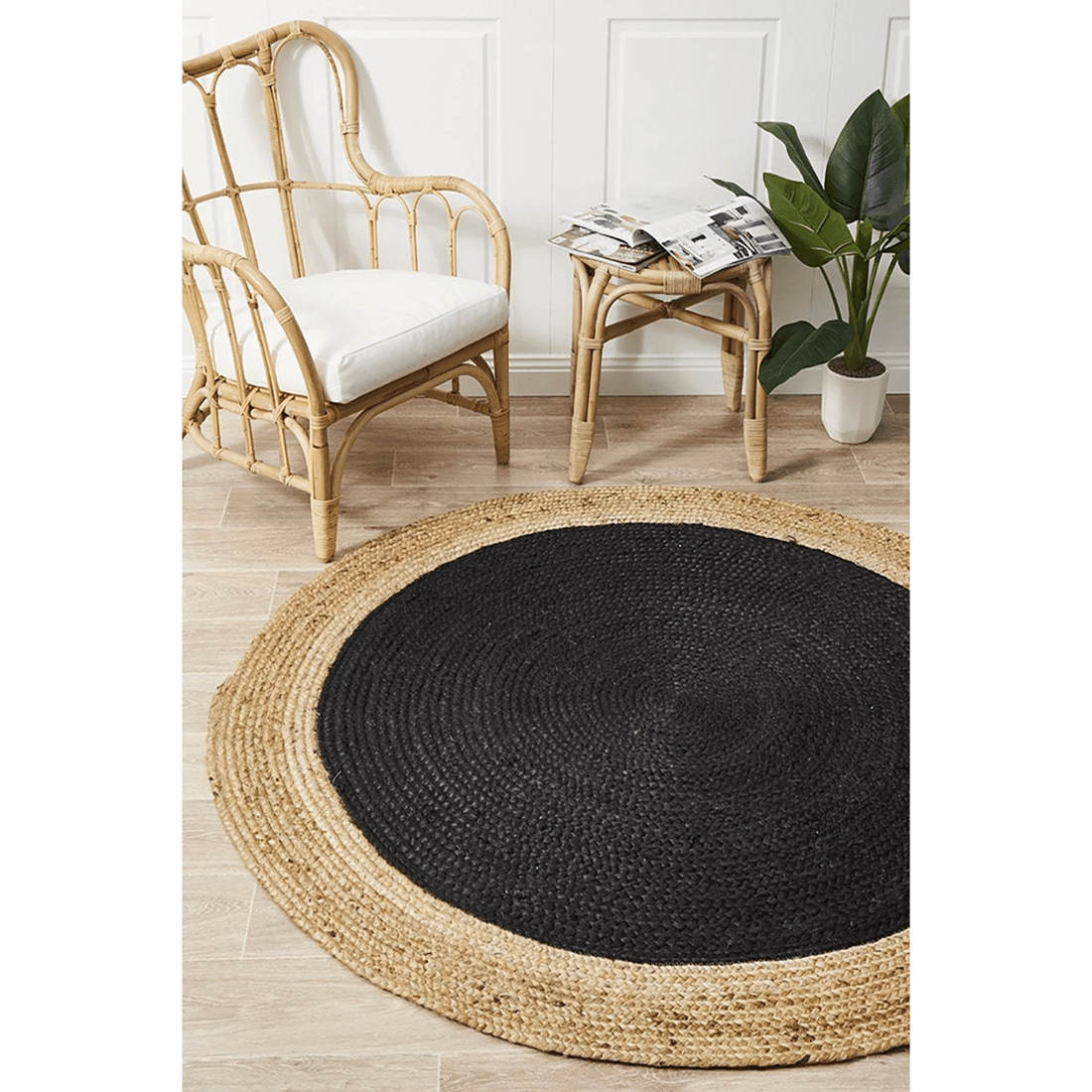 2 Rug Culture Atrium Polo Round, Handwoven Jute Rug — Black, Reversible - Black, 2 of 6