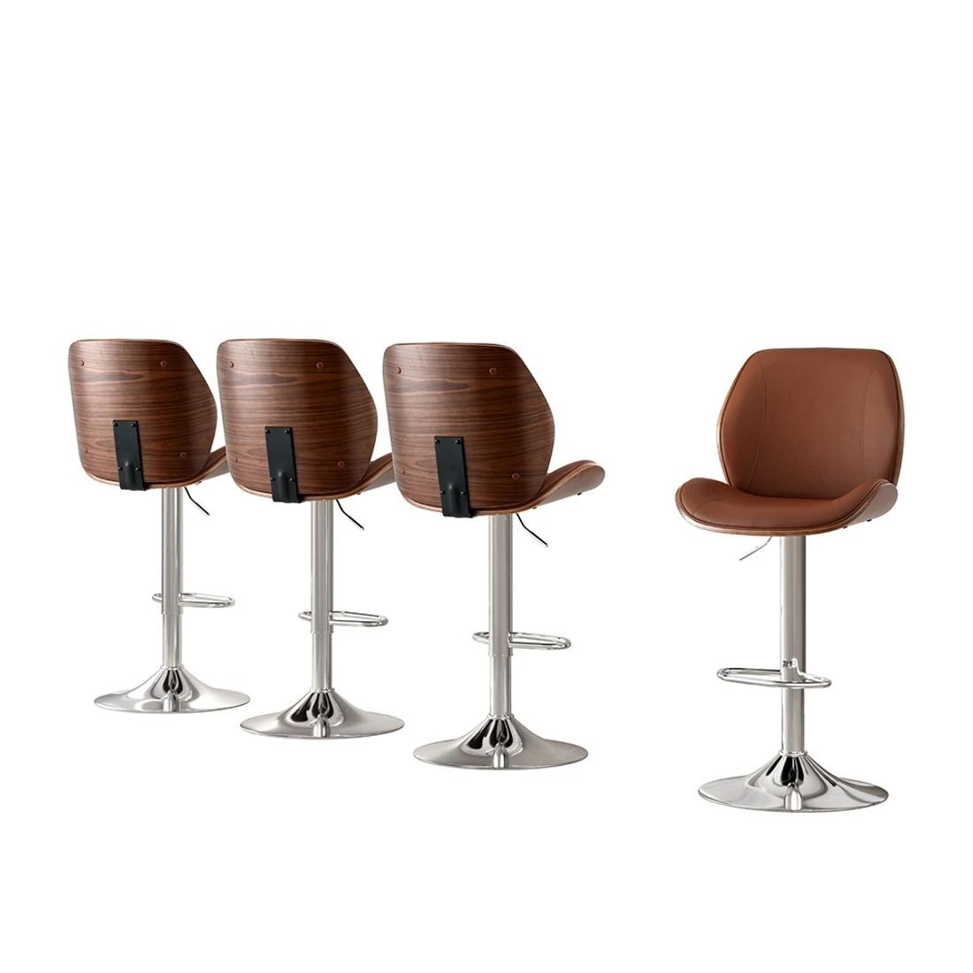 2 Artiss 4X Bar Stools Bentwood Adjustable Kitchen Counter Chair Leather - Brown, 2 of 5