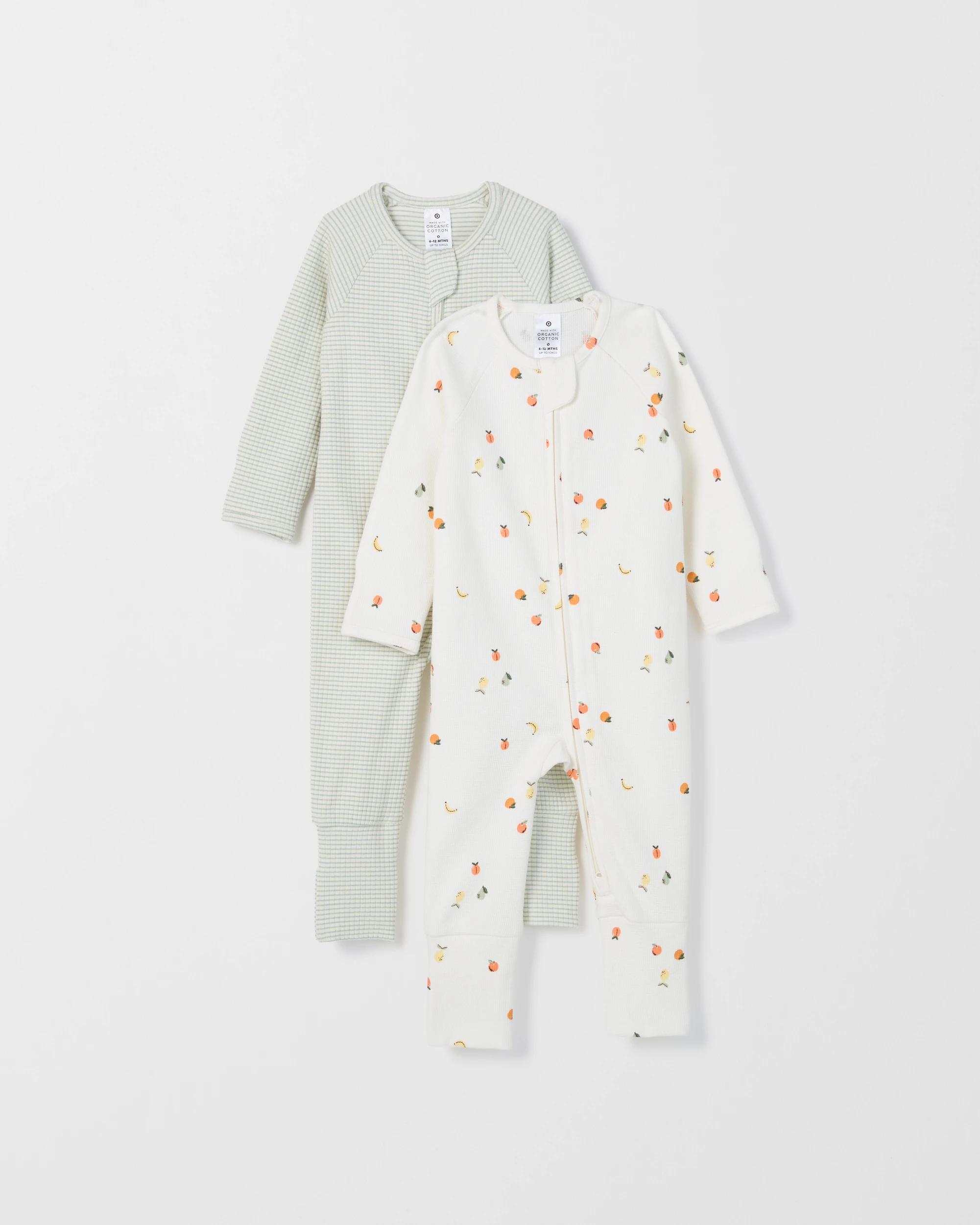 1 Target Baby Organic Cotton 2 Pack Waffle/Rib Zip Elevated Coverall FRUIT SALAD, 1 of 4
