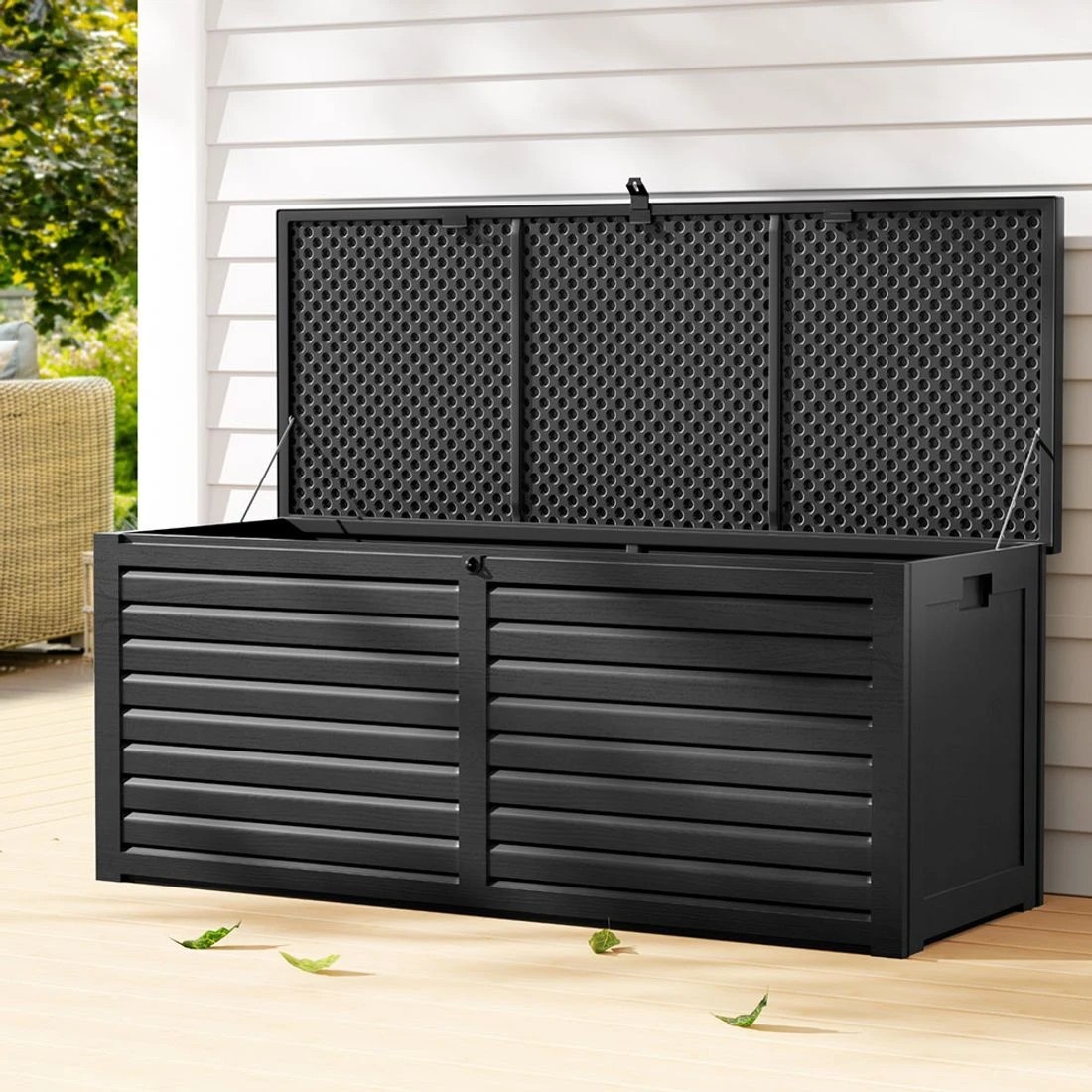 3 Gardeon Outdoor Storage Box 390L Container Lockable Garden Bench Shed Tools Toy
 - black, 3 of 6