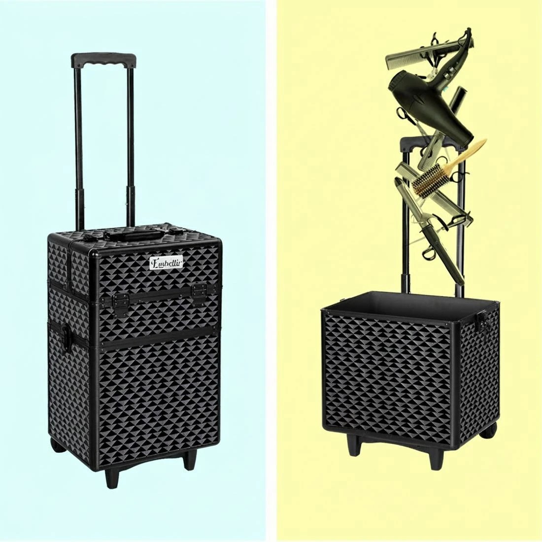 5 Embellir Makeup Case Beauty Trolley Cosmetic Organiser Box Travel Wheels Diamond - Black, 5 of 8