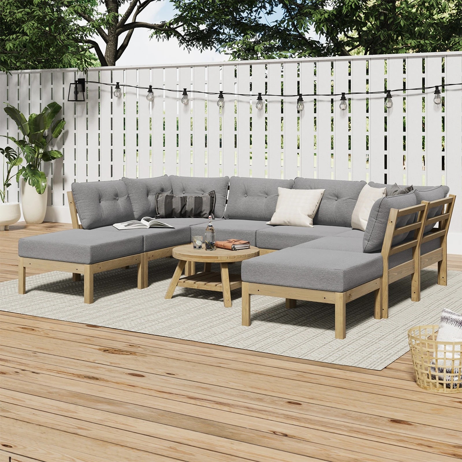 4 Livsip 9PCS Outdoor Sofa Set Lounge Setting Patio Furniture - Grey, 4 of 10