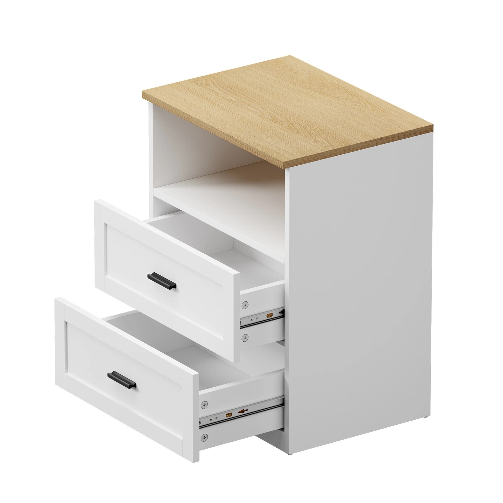 7 Oikiture 2pc Bedside Table 2 Drawers Open Shelf Nightstand Cabinet - White, 7 of 8