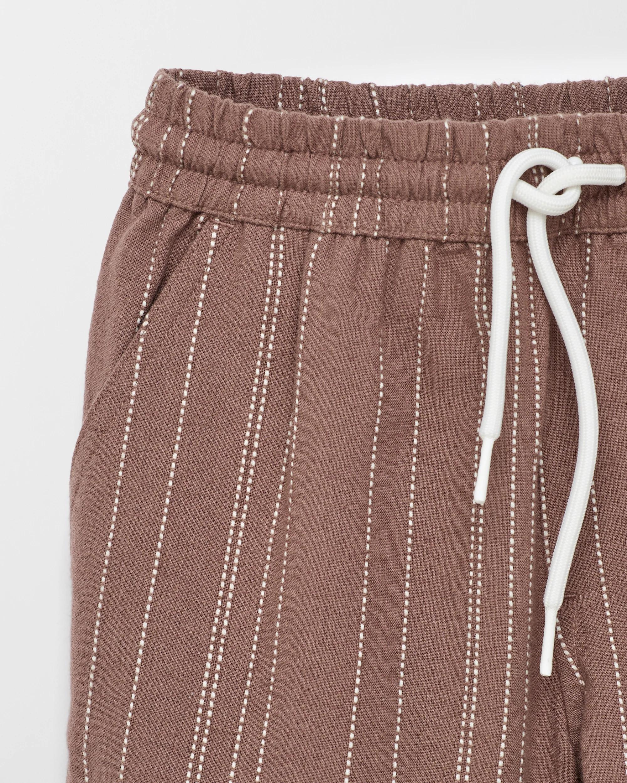 5 Target Cotton Linen Blend Textured Stripe Volley Shorts BROWN/CREAM STRIPE, 5 of 5