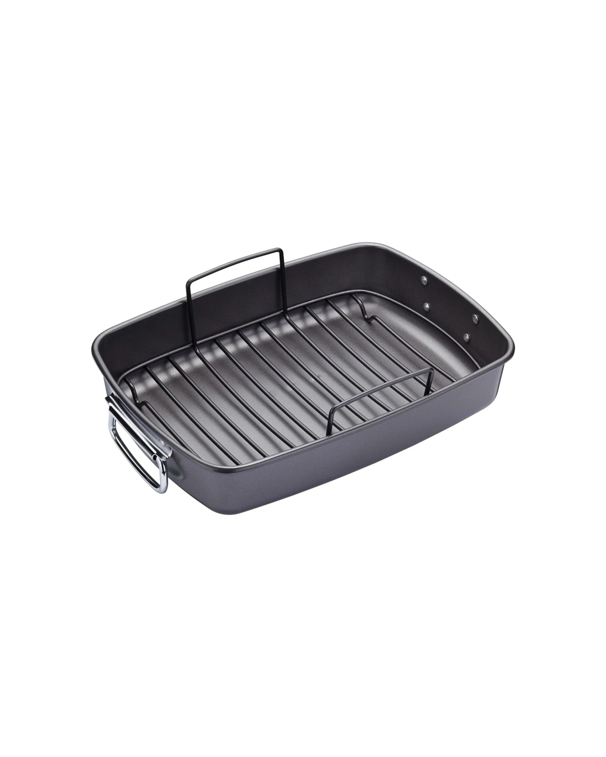1 MasterCraft 40x28cm Heavy Base Non-Stick Roaster With Removable Roasting Rack - Black, 1 of 8