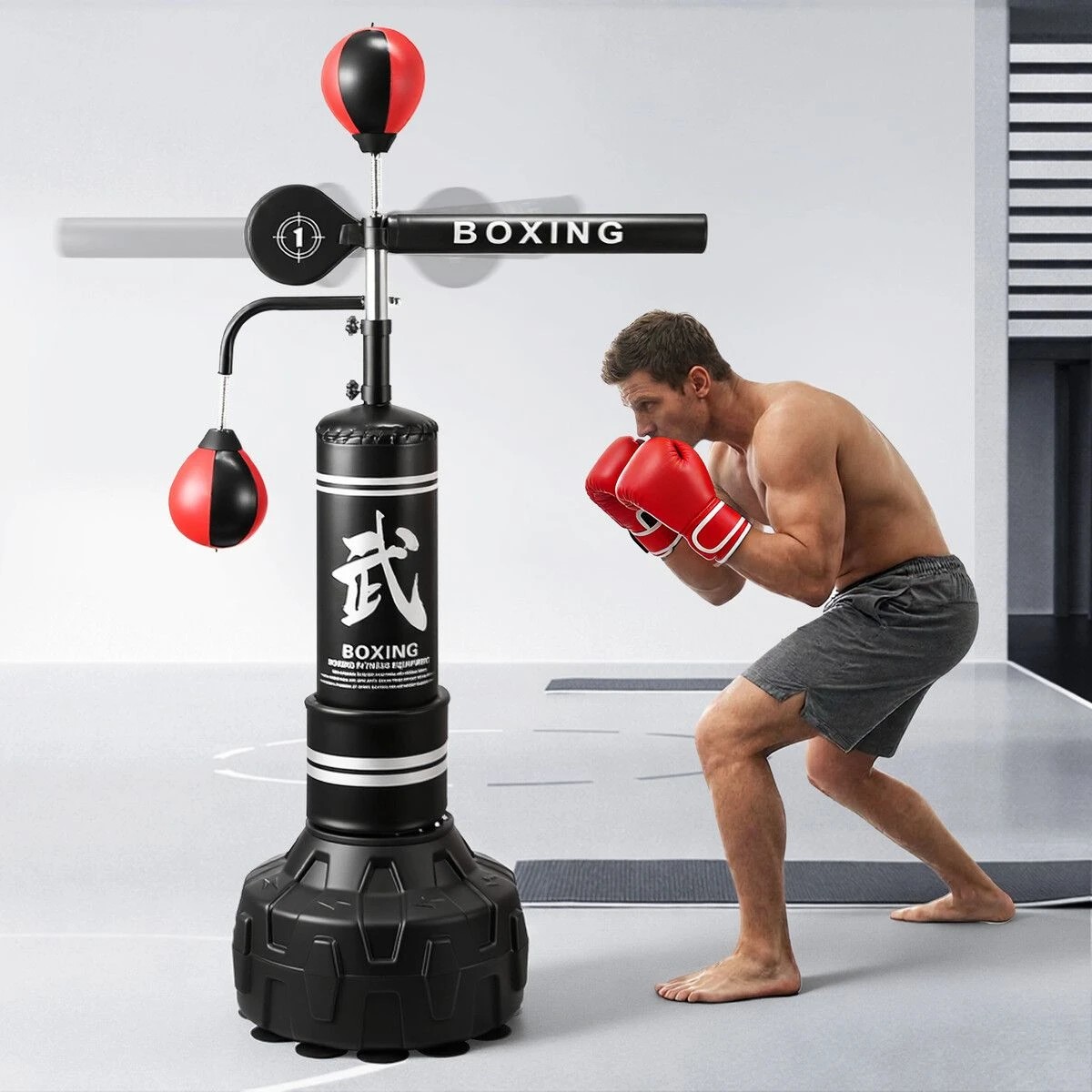 2 AUSWAY Boxing Speed Bag Balls Set Freestanding Punching Station Gloves, 2 of 7