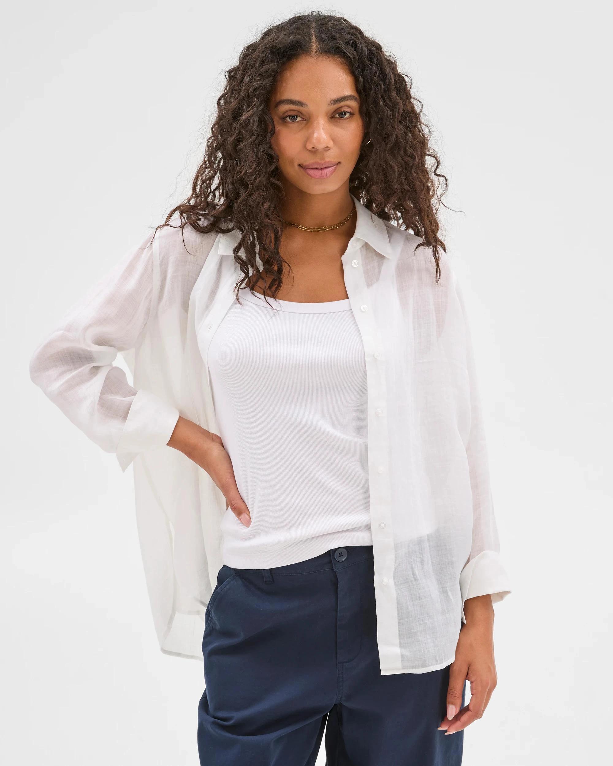 4 Target Woman Long Sleeve Ramie Shirt WHITE, 4 of 7