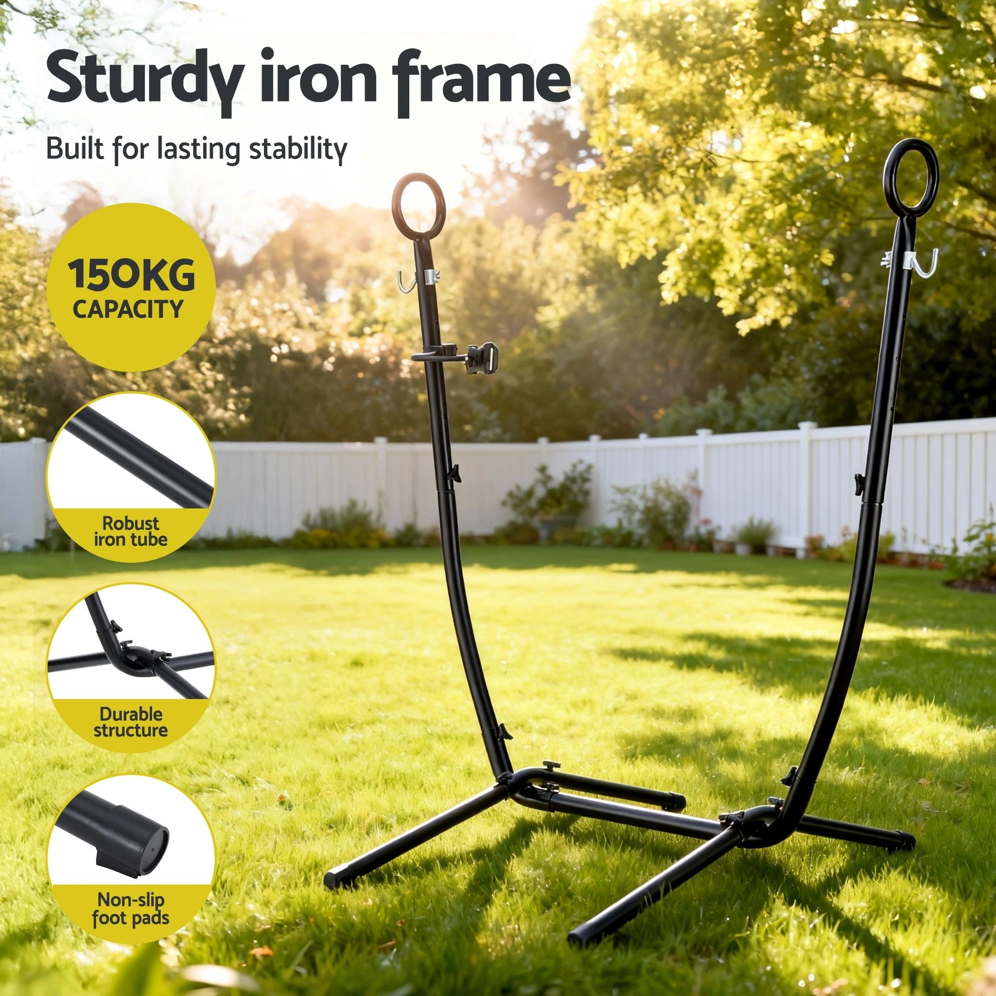 2 Gardeon Hammock Chair Stand Iron Frame w/ Phone Holder - Black, 2 of 6