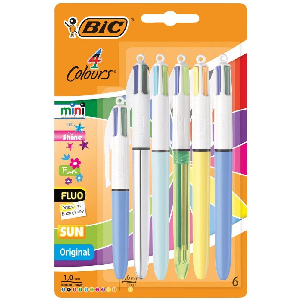 1 BIC 4 Colours Ballpoint Pens Fun Assorted Fun 6 Pack, 1 of 3