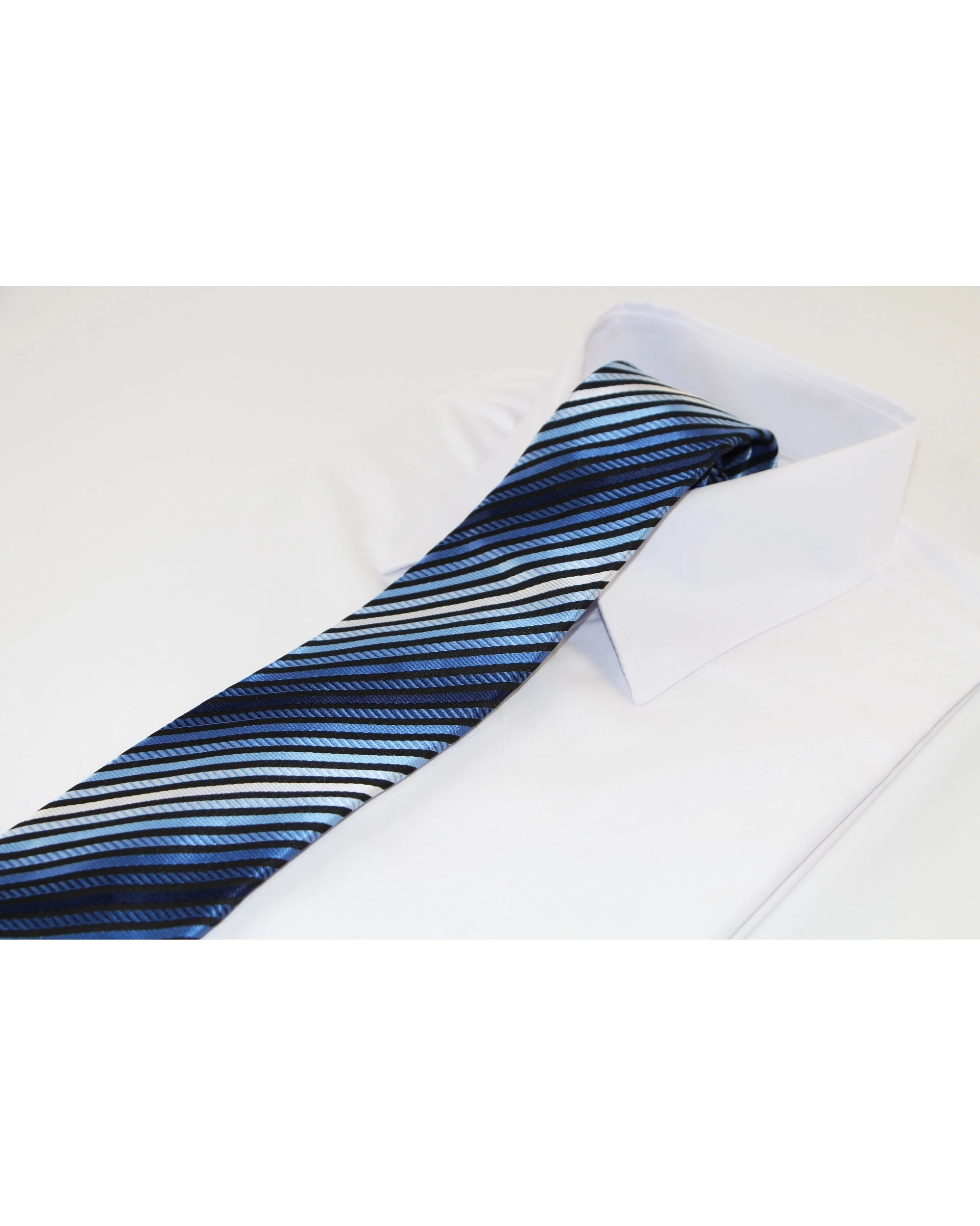 1 Zasel Mens Shades Of Blue Striped Patterned 8cm Neck Tie - Multi, 1 of 3