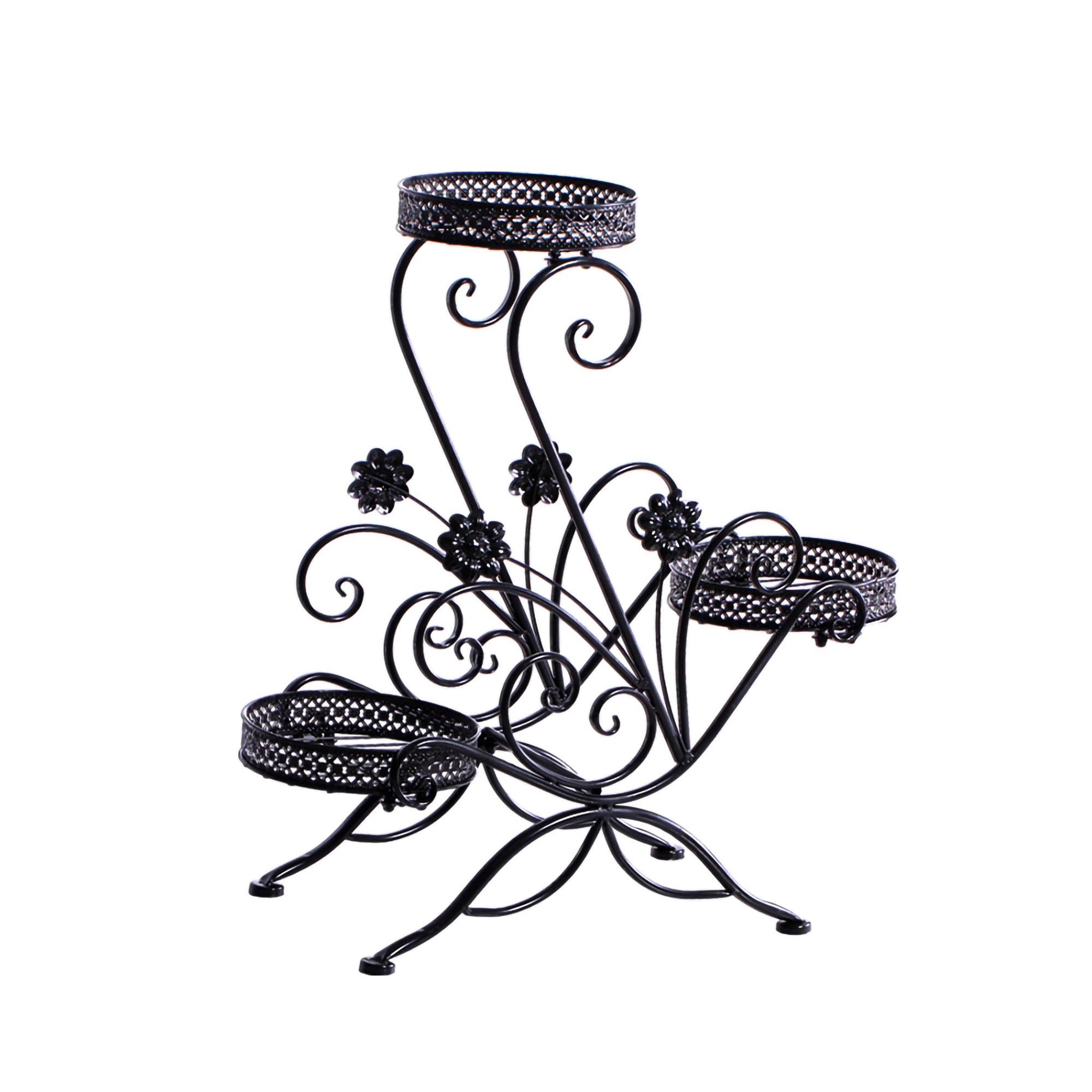 1 Levede Flower Shape Metal Plant Stand with 3 Plant Pot - Black, 1 of 6