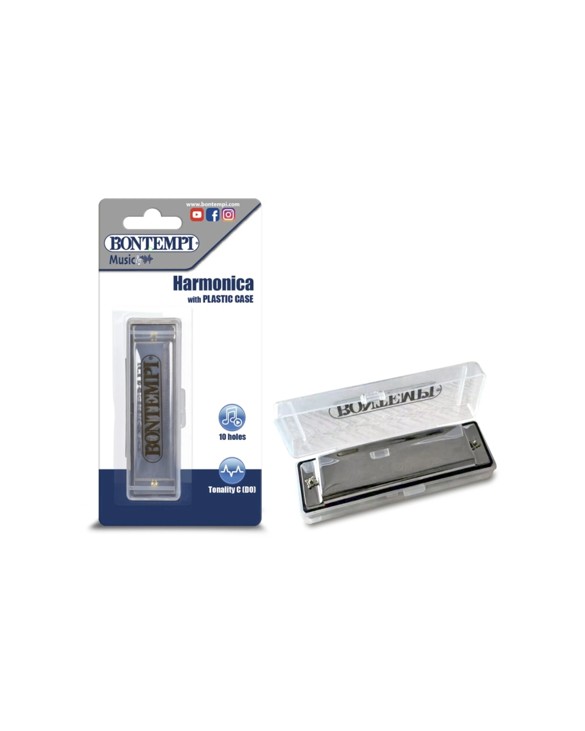 2 Bontempi Metal Harmonica 10 Note With Plastic Case Compact Music Instrument - Multi, 2 of 4