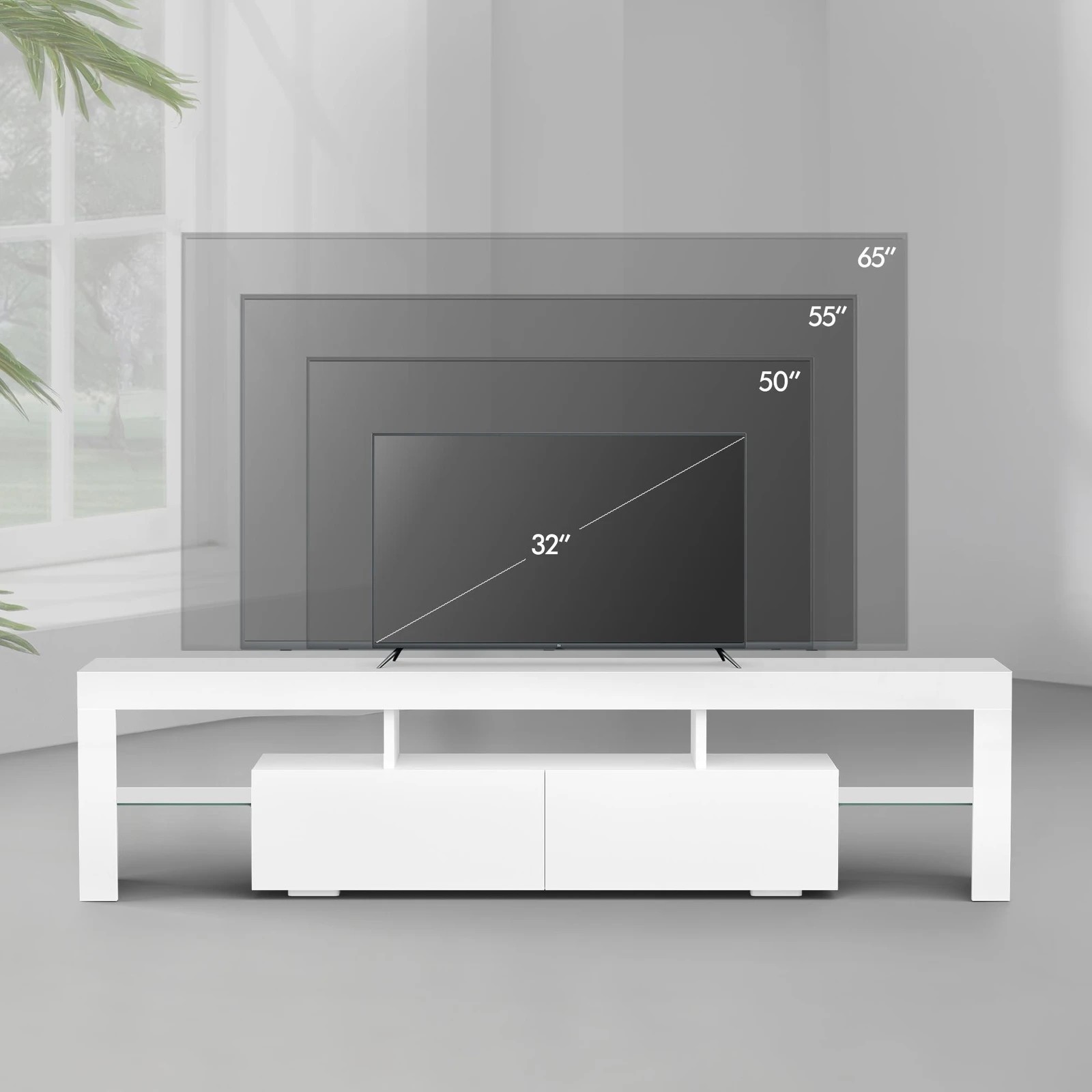 9 Alfordson Entertainment Unit 160cm TV Stand LED Light Storage Gloss - White, 9 of 10