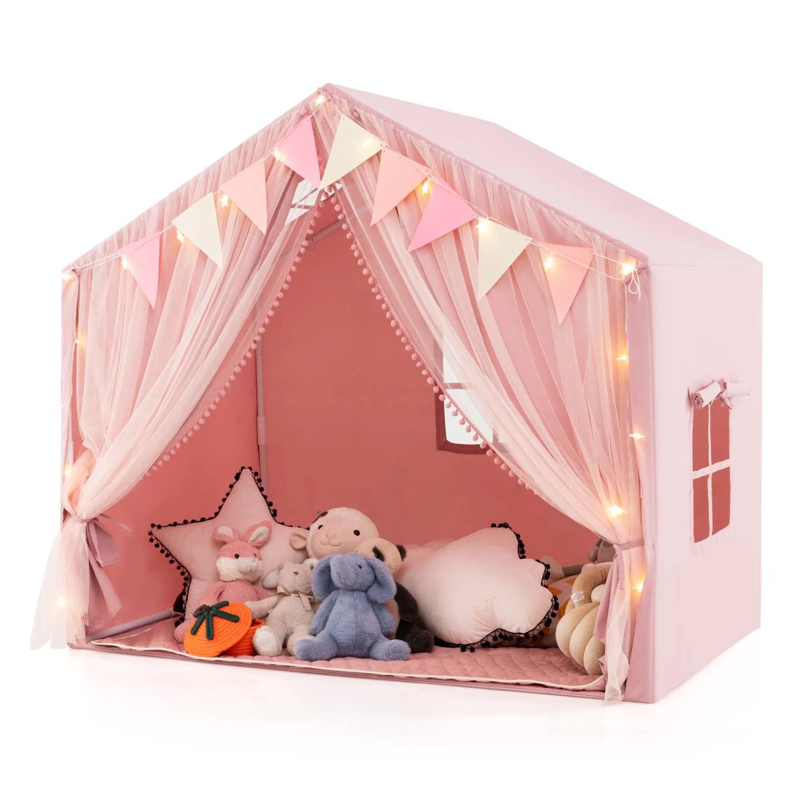 1 Costway Skin-Friendly Large Play Tent House w/Curtains - Pink, 1 of 1