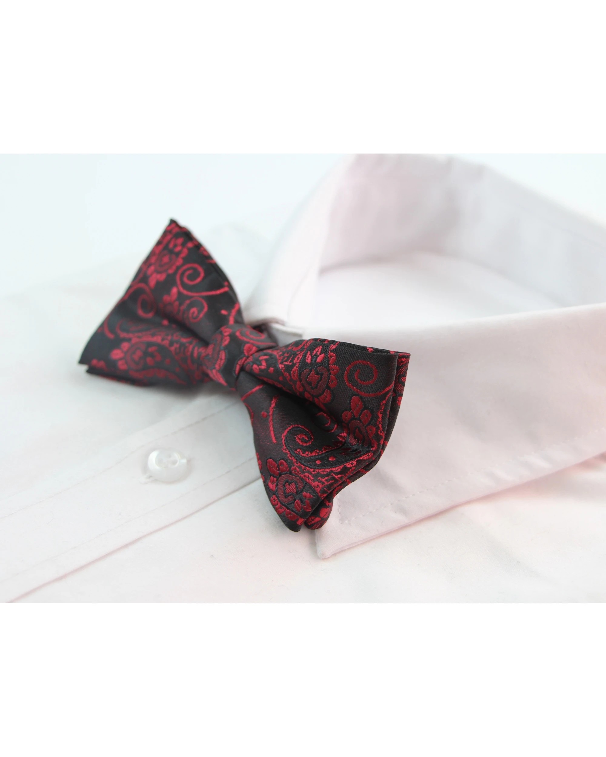 1 Zasel Mens Black & Red Elegant Paisley Patterned Bow Tie, 1 of 2