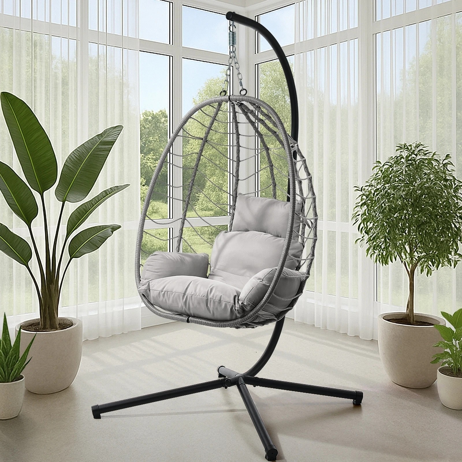 4 Livsip Outdoor Hanging Chair Swing Chair Porch Egg Seat Garden Furniture Rattan - Multi, 4 of 8