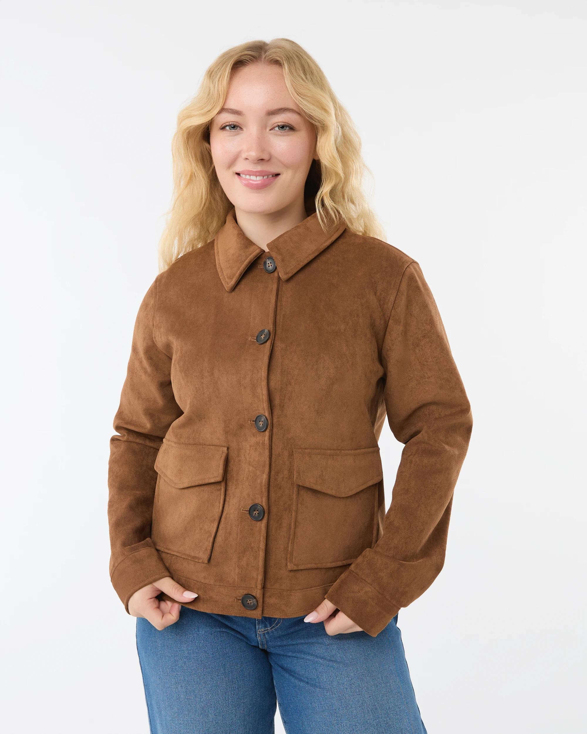 3 Fitted Suedette Jacket Tan, 3 of 10