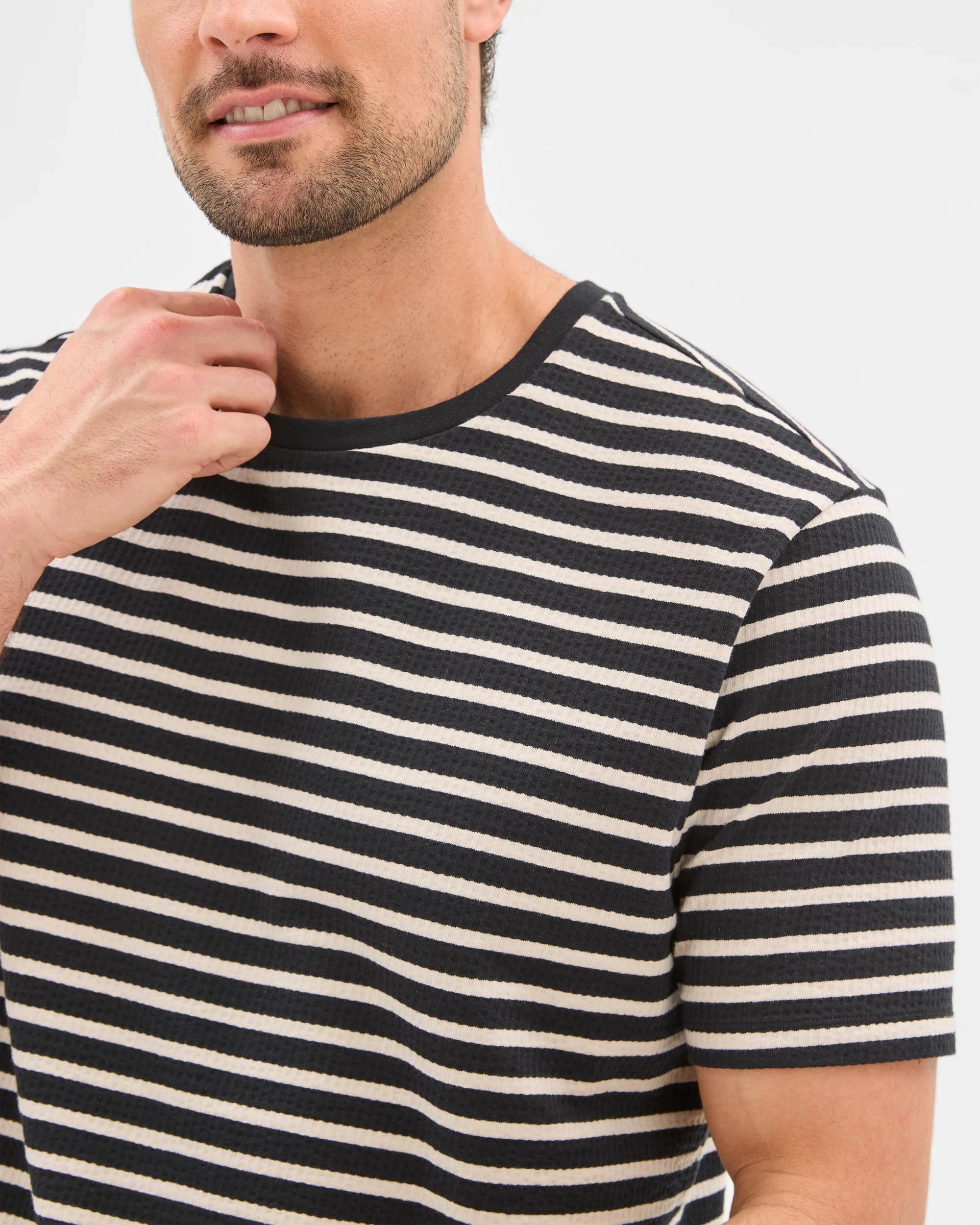 6 Mens Australian Cotton Blend Stripe/Seeersucker Short Pyjama Set - Maxx BLACK/PUMICE STONE STRIPE, 6 of 7