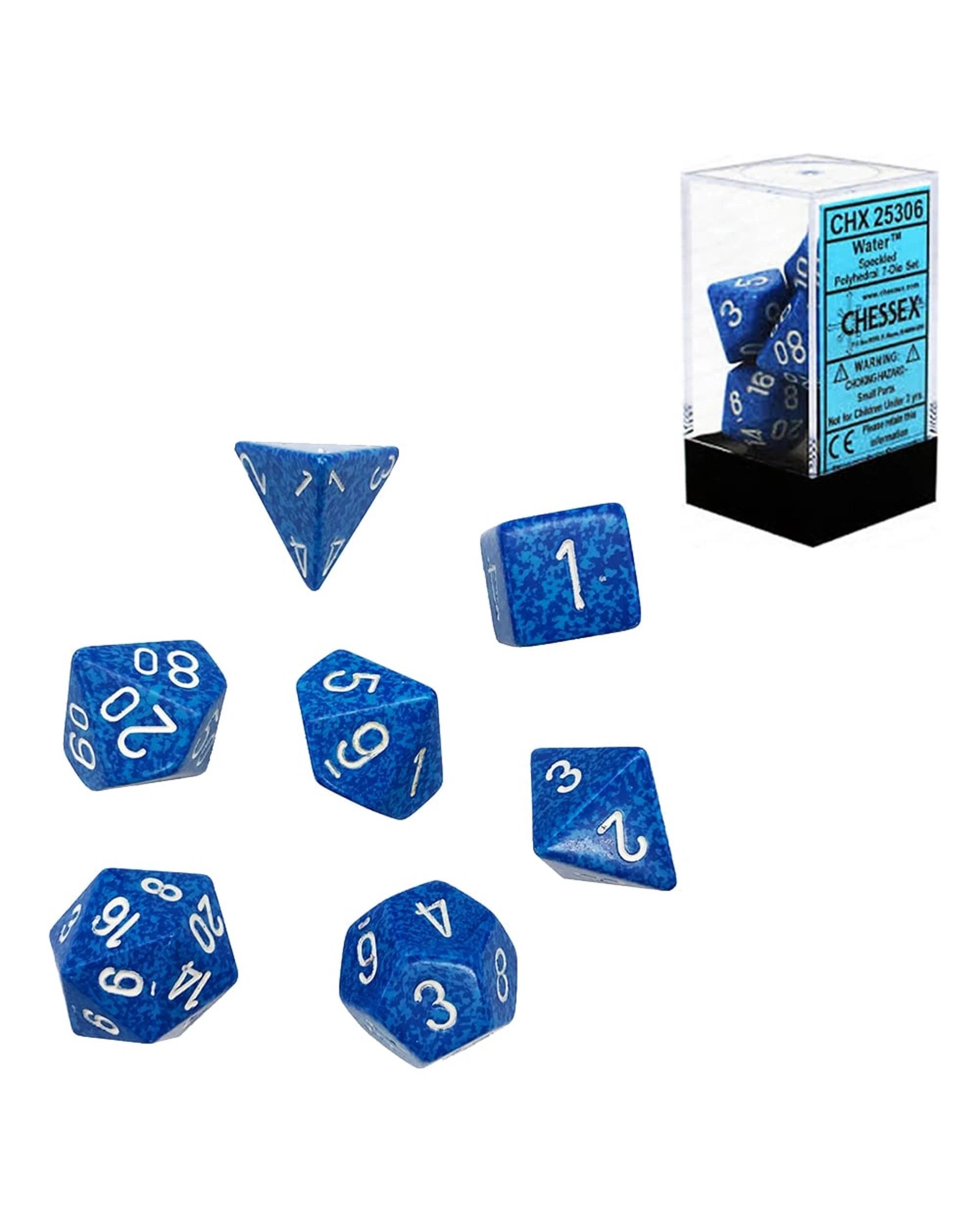 1 Chessex Water Speckled Polyhedral 7-Die Dice Set - Blue and Aqua/White, 1 of 3