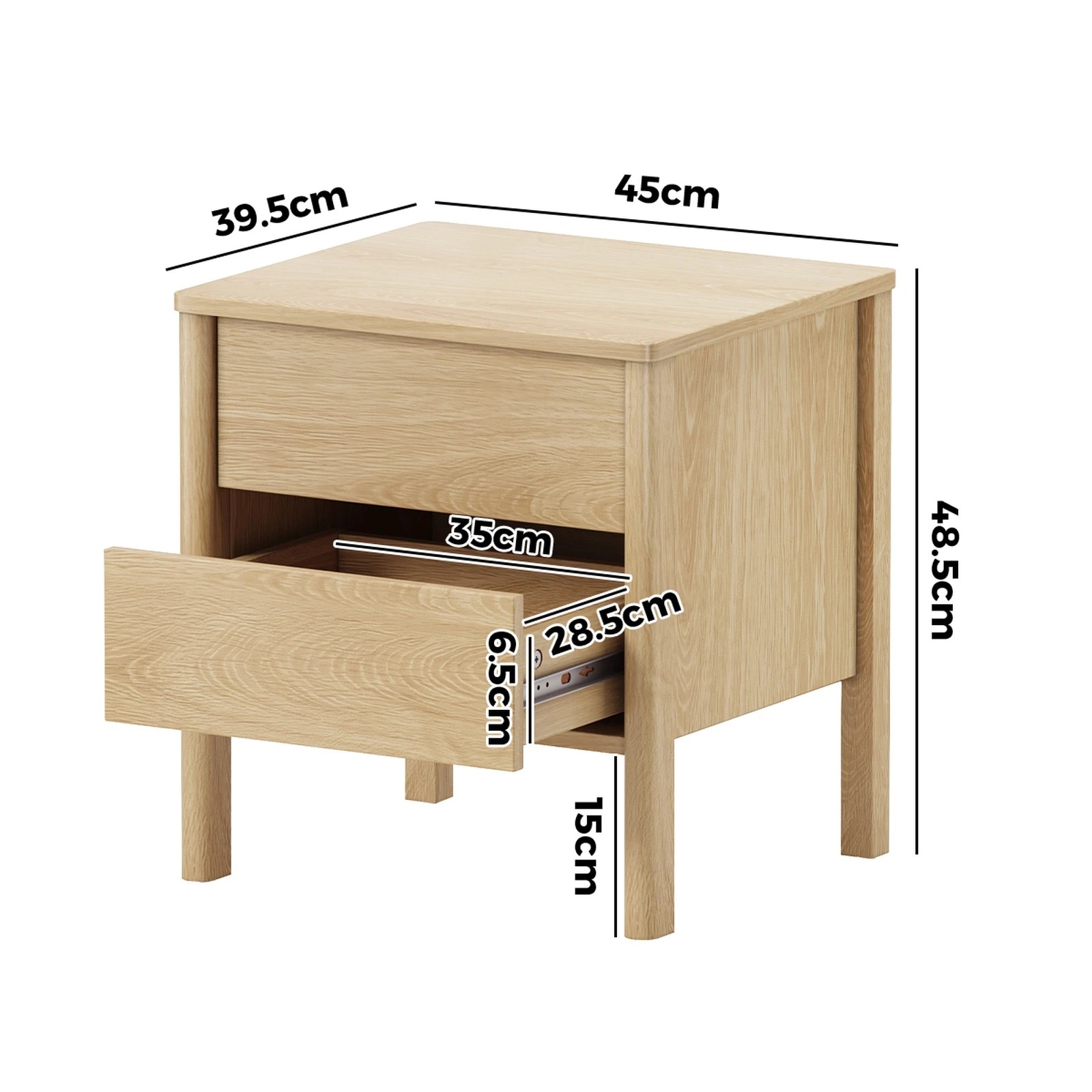 9 Oikiture Bedside Table 2 Drawers Side Table Nightstand Handle-free - Natural, 9 of 9