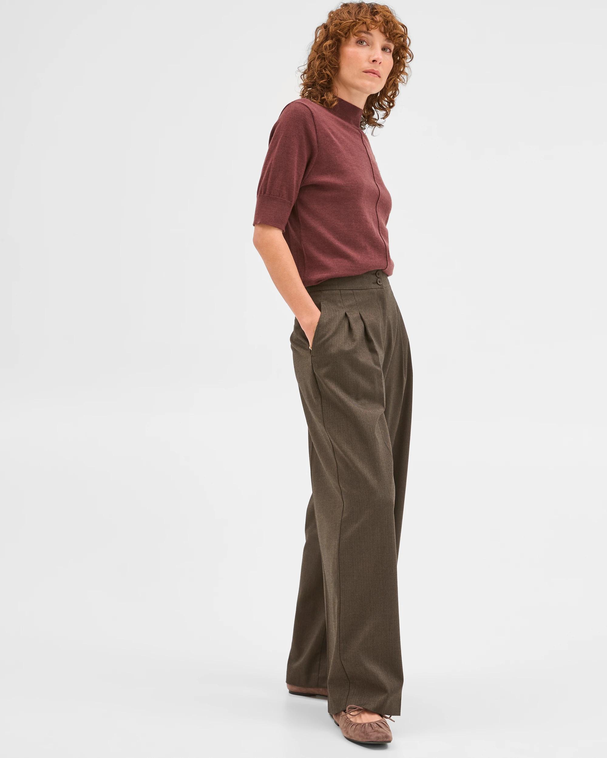 3 Preview Herringbone Wide Leg Pants CHOCOLATE, 3 of 8