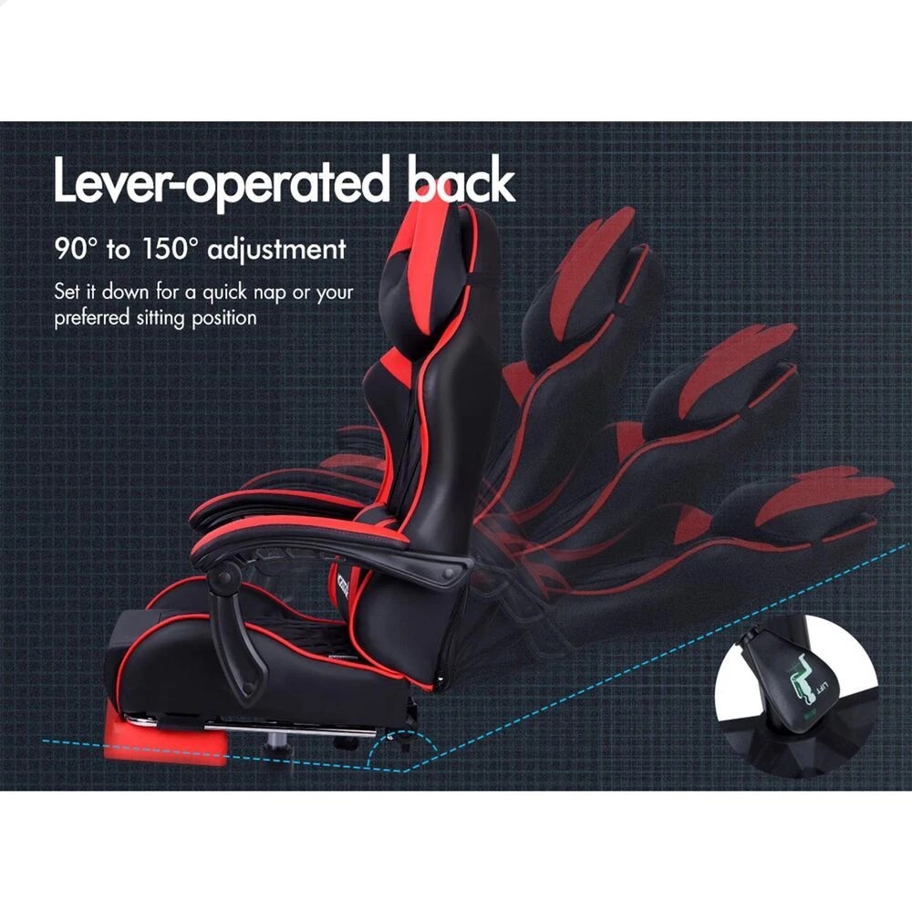 9 Alfordson Gaming Chair Office Racer Large Lumbar Cushion Footrest Seat Leather - Red, 9 of 10