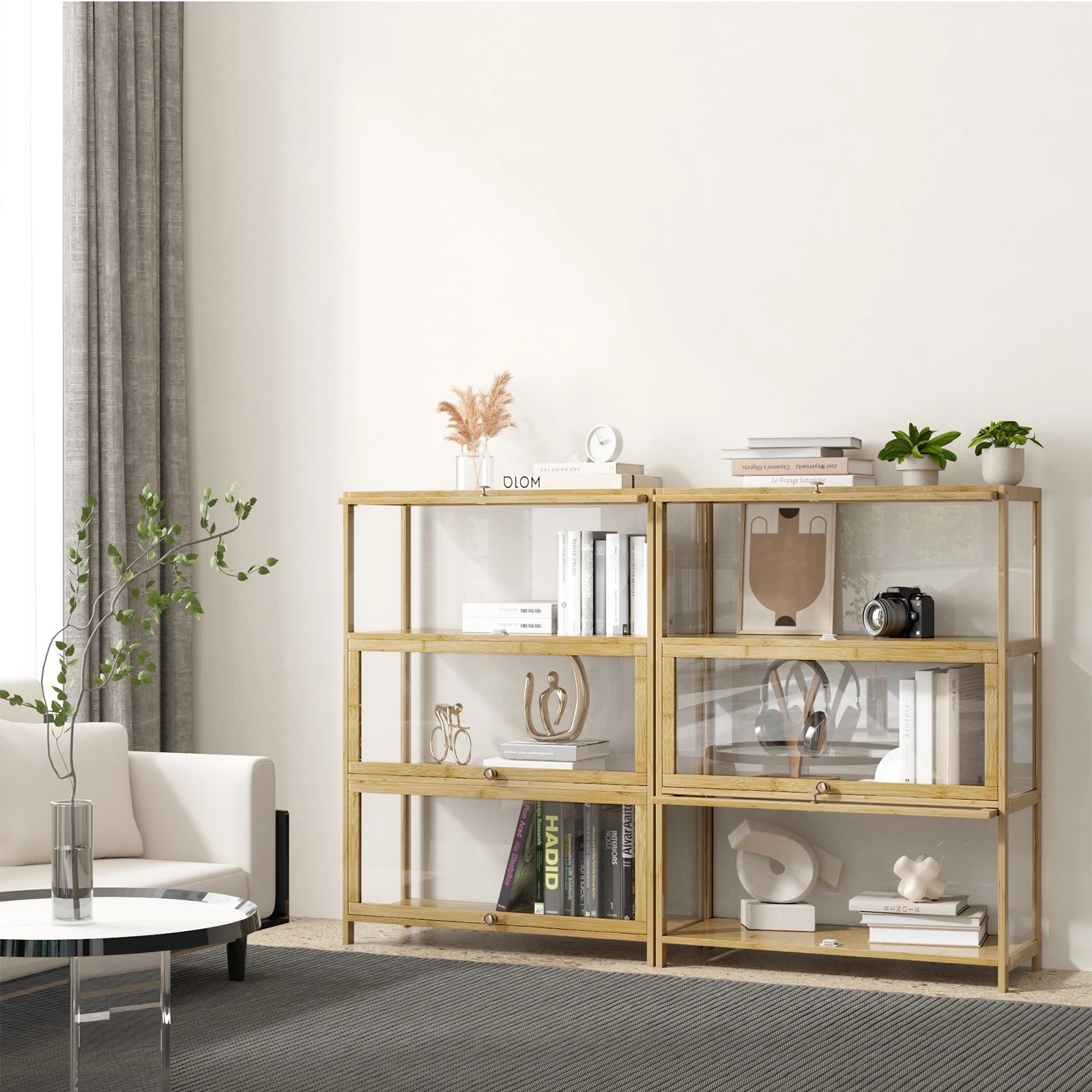 3 Oikiture Display Cabinet Storage 3-tier Shelves Clear Bookcase Stand Rack
 - Natural, 3 of 9