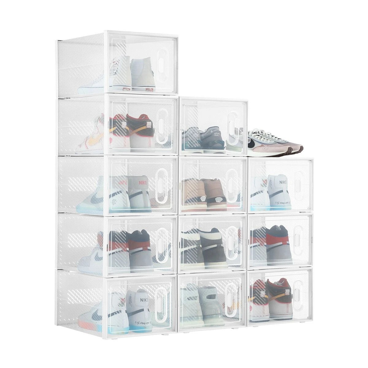 1 LUXSUITE 12PCS Plastic Shoe Boxes Clear Stackable Organiser Transparent Storage Containers Sneaker Display Cases Bins, 1 of 2
