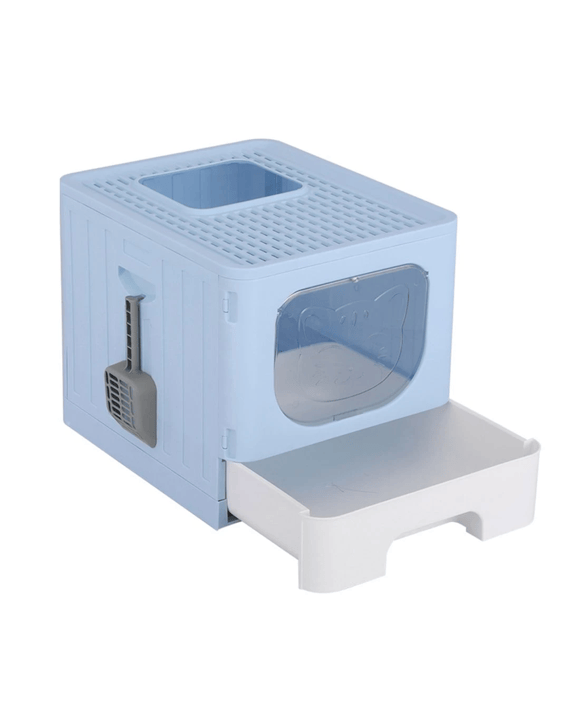 i.Pet Cat Litter Box Large Tray Kitty Toilet Enclosed Hooded Foldable Scoop - Blue