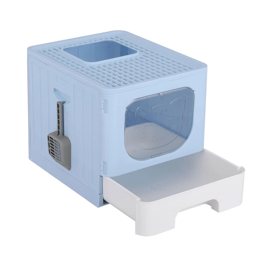 1 i.Pet Cat Litter Box Large Tray Kitty Toilet Enclosed Hooded Foldable Scoop - Blue, 1 of 7