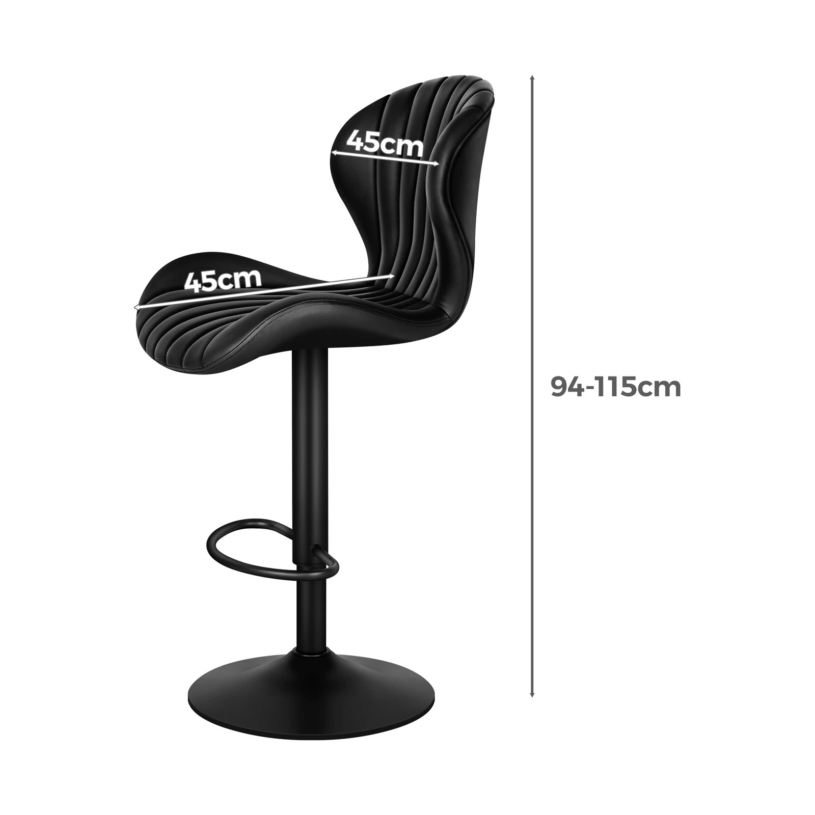 10 Alfordson 2x Bar Stools Gas Lift Leather Bar Chairs Kitchen Swivel Stella - Black, 10 of 10